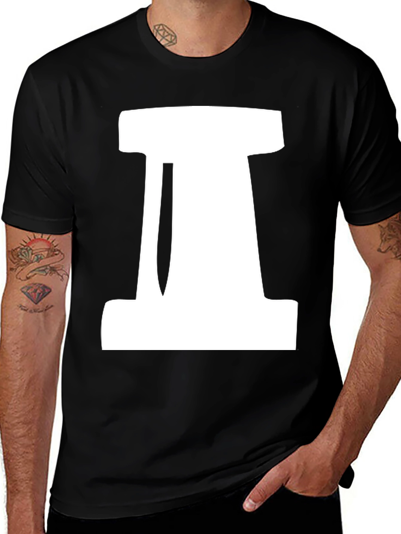 Variant 9 of Geometric White Design on Black Unisex T-Shirt