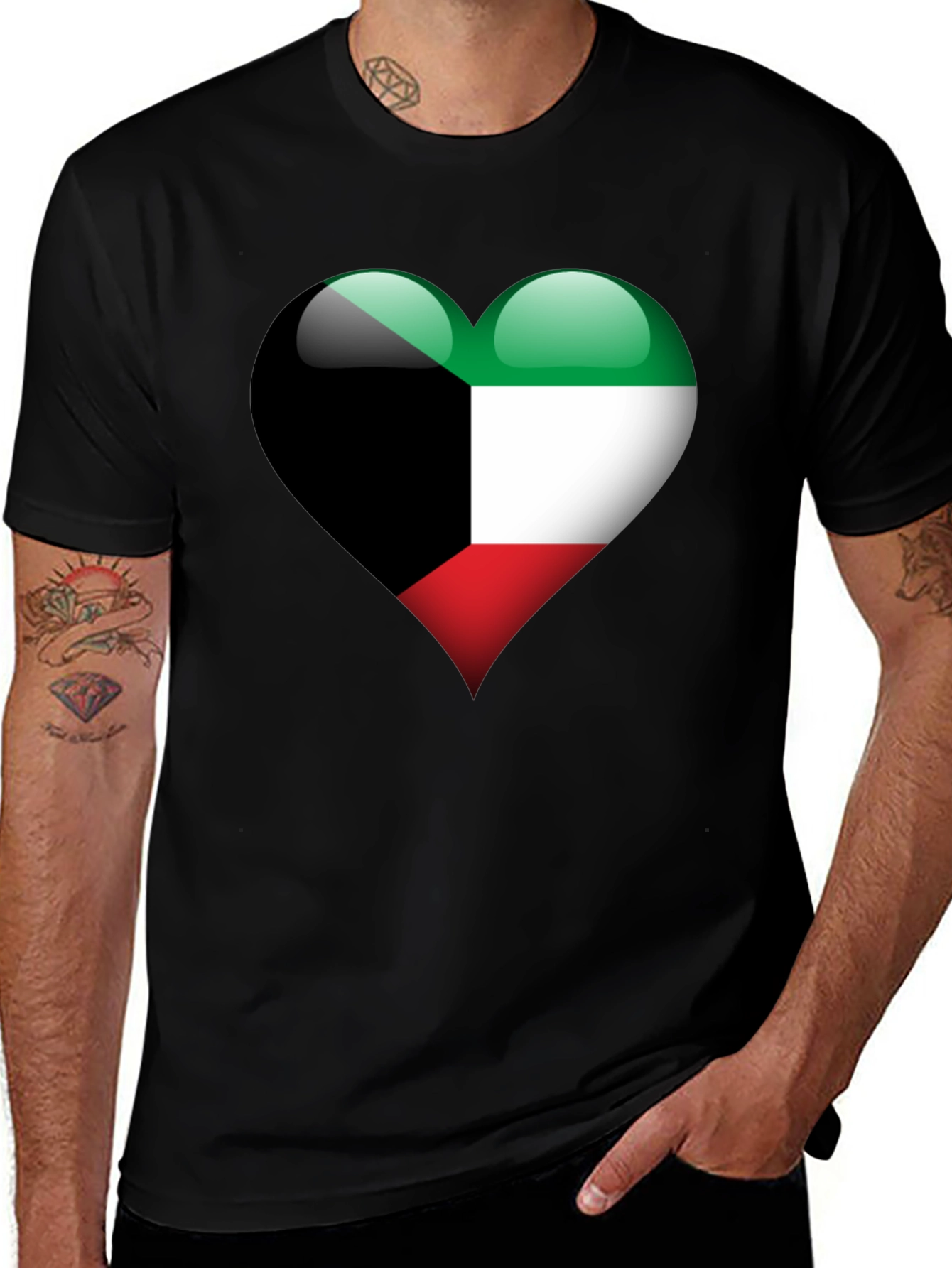 Kuwait Flag Heart T-Shirt - Black