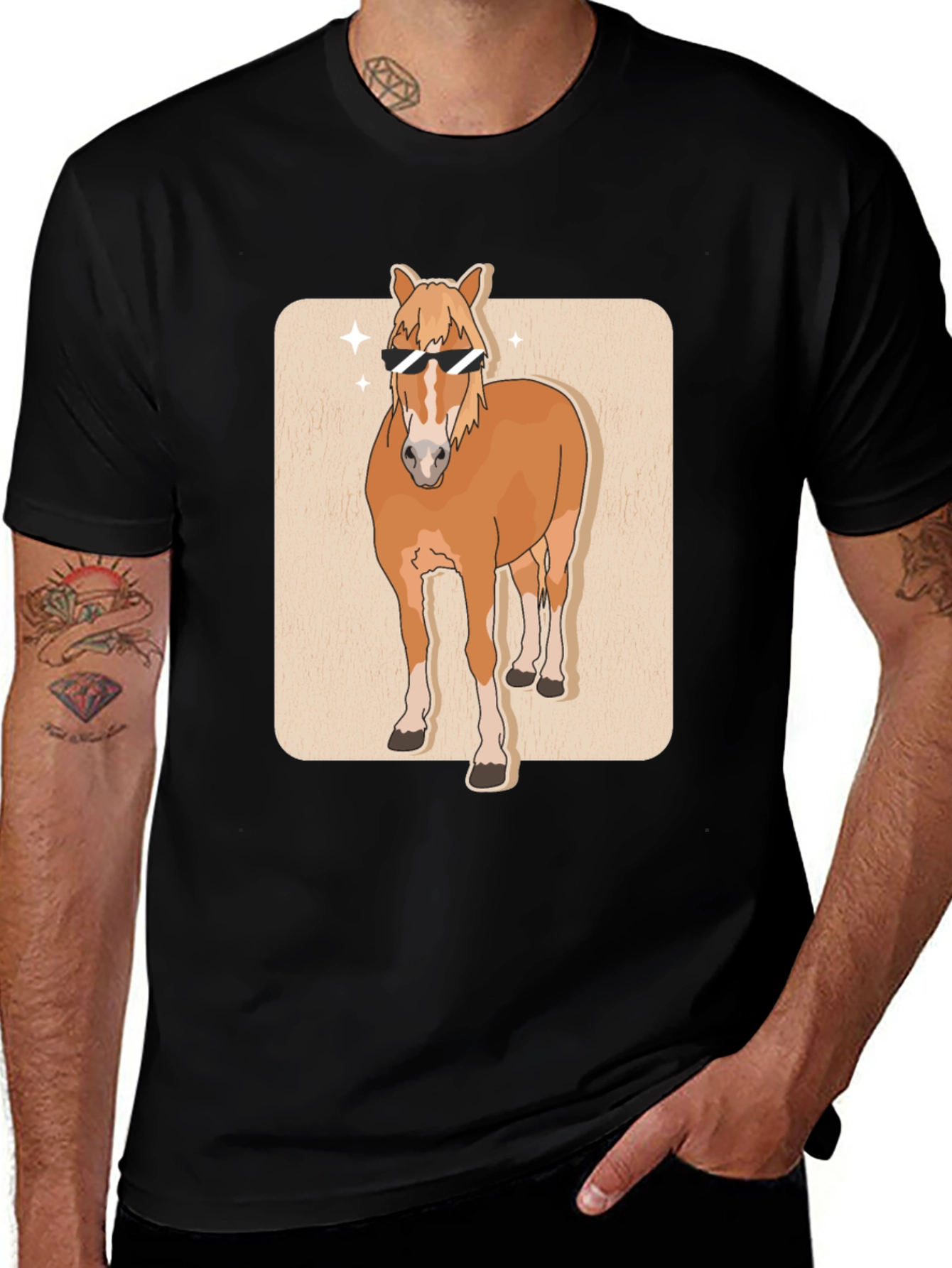 Cool Horse Graphic Tee - Black Cotton T-Shirt