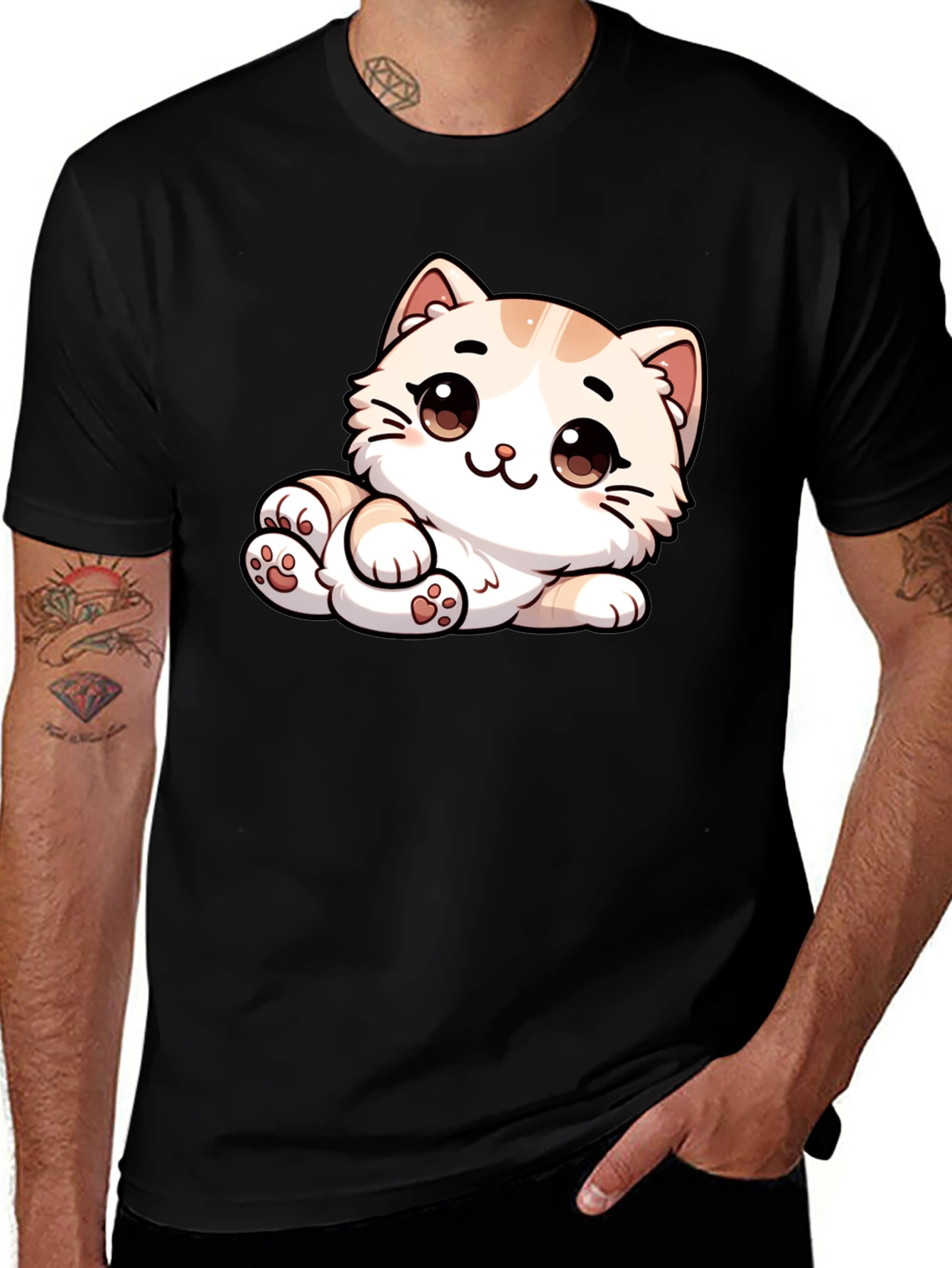 Variant 12 of Cute Cartoon Cat Graphic Tee - Unisex Black T-Shirt