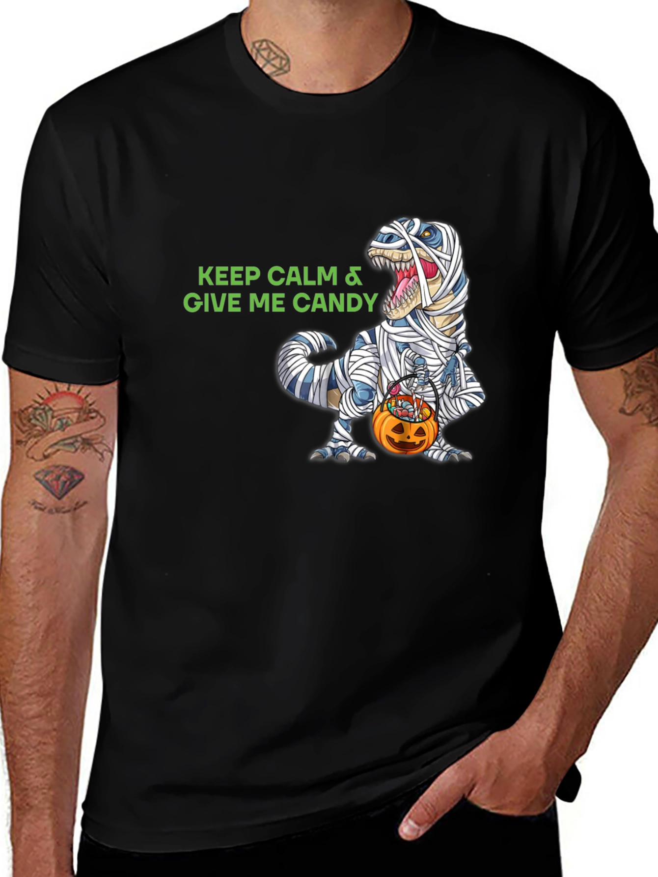 Halloween Mummy Dinosaur T-Shirt - Keep Calm & Give Me Candy!