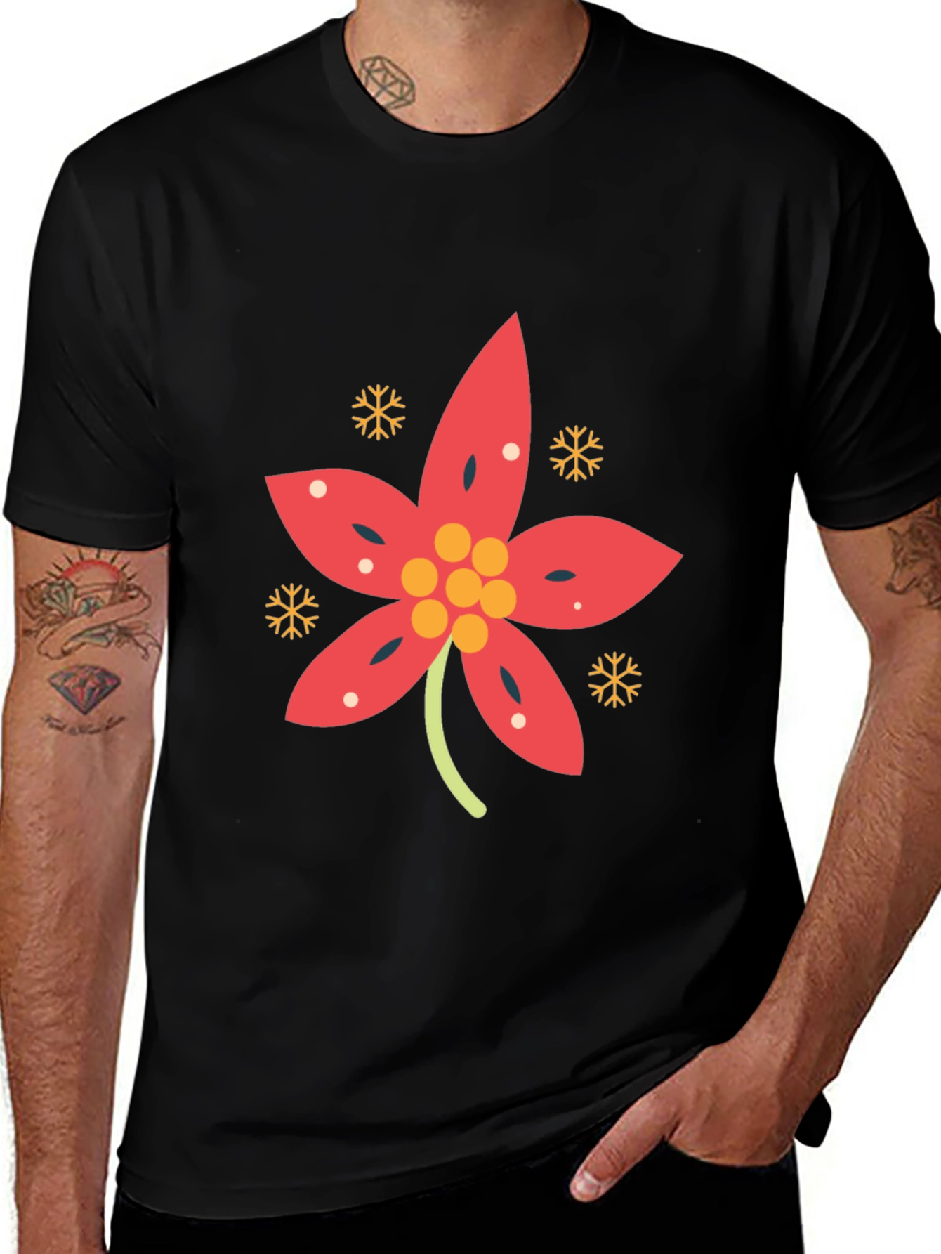 Variant 12 of Festive Poinsettia Black T-Shirt