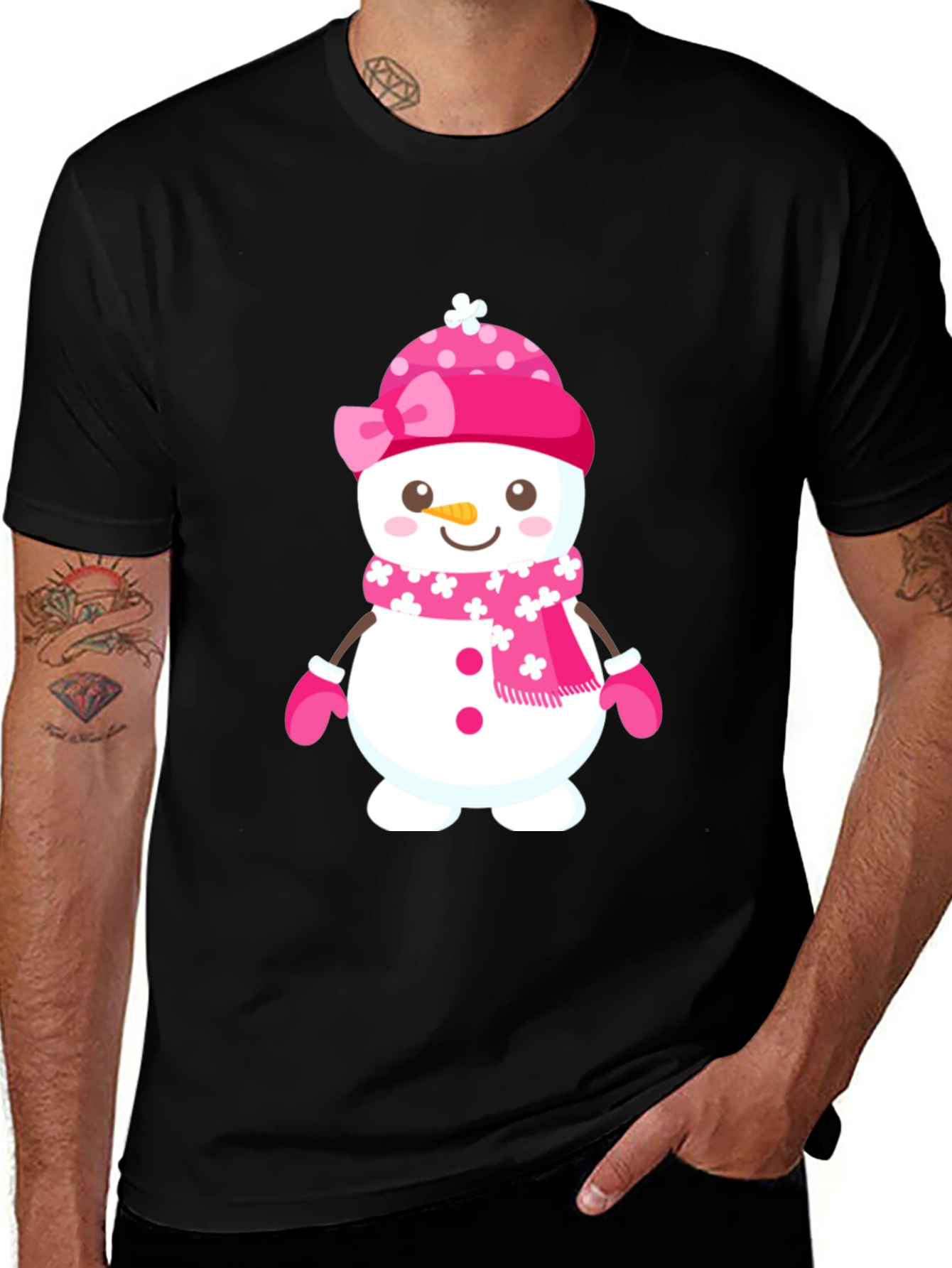 Black Festive Snowman Graphic T-Shirt main image