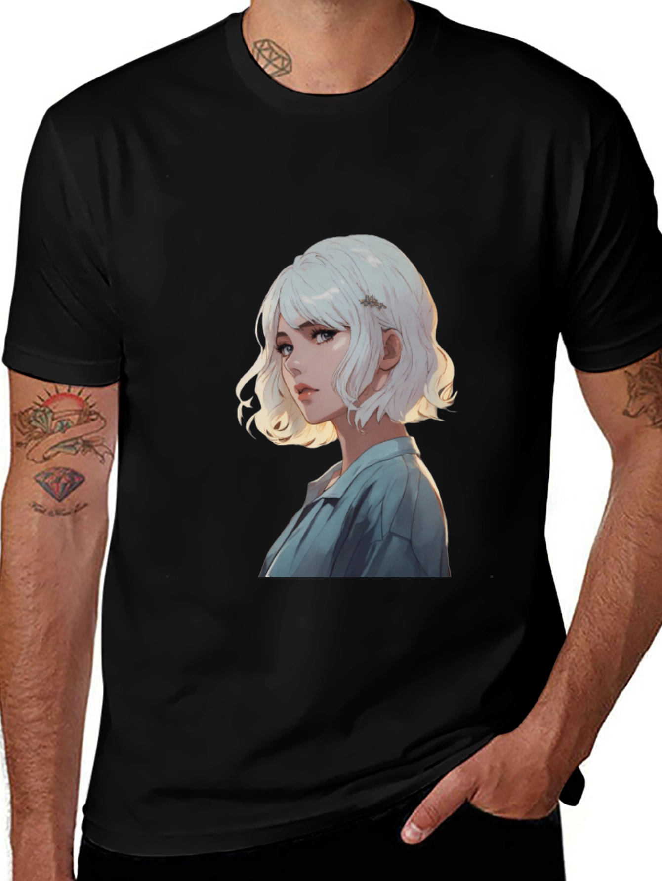 Variant 27 of Anime Girl Graphic Print Black T-Shirt