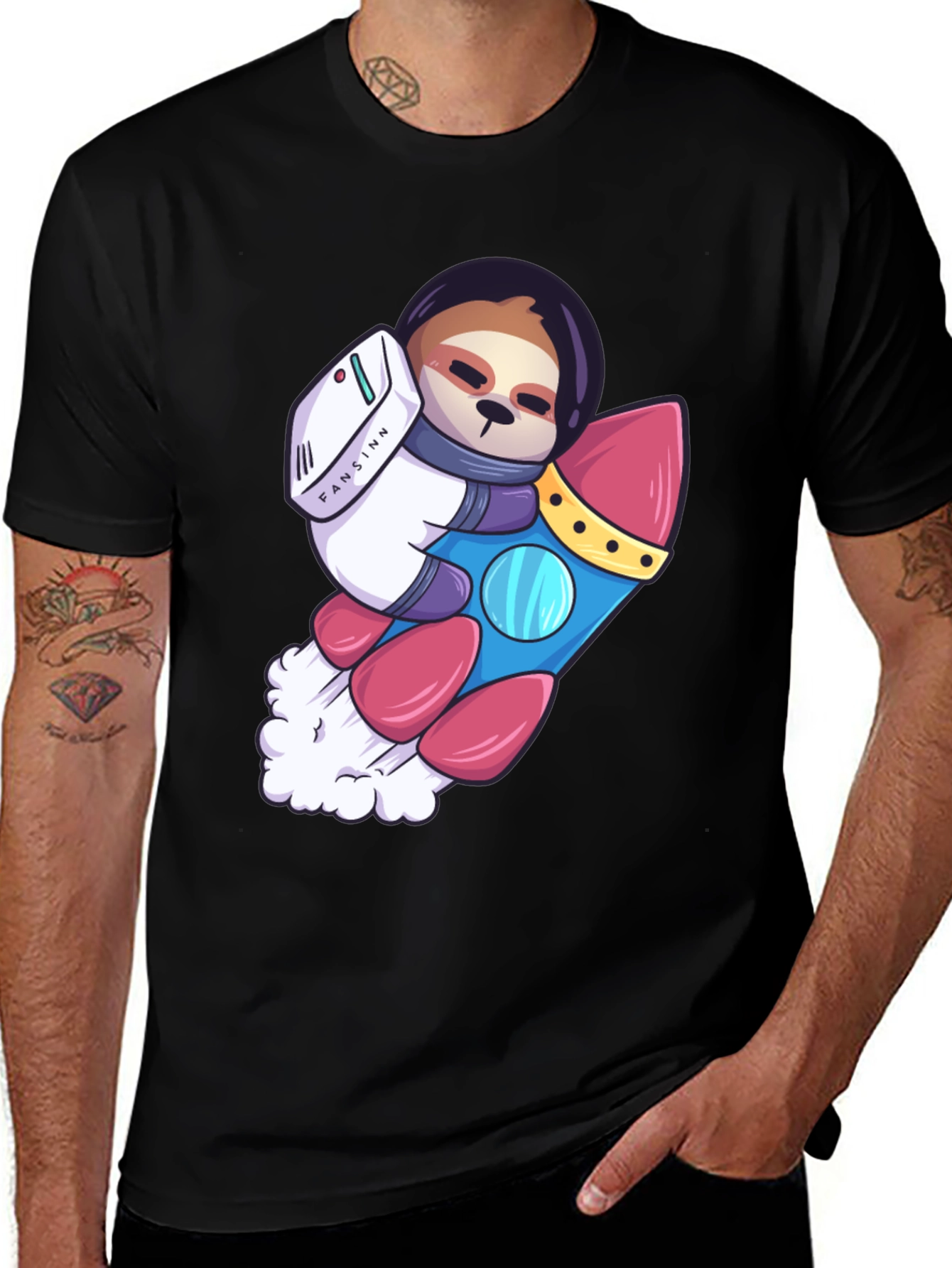 Variant 17 of Sloth Astronaut Graphic Tee - Black
