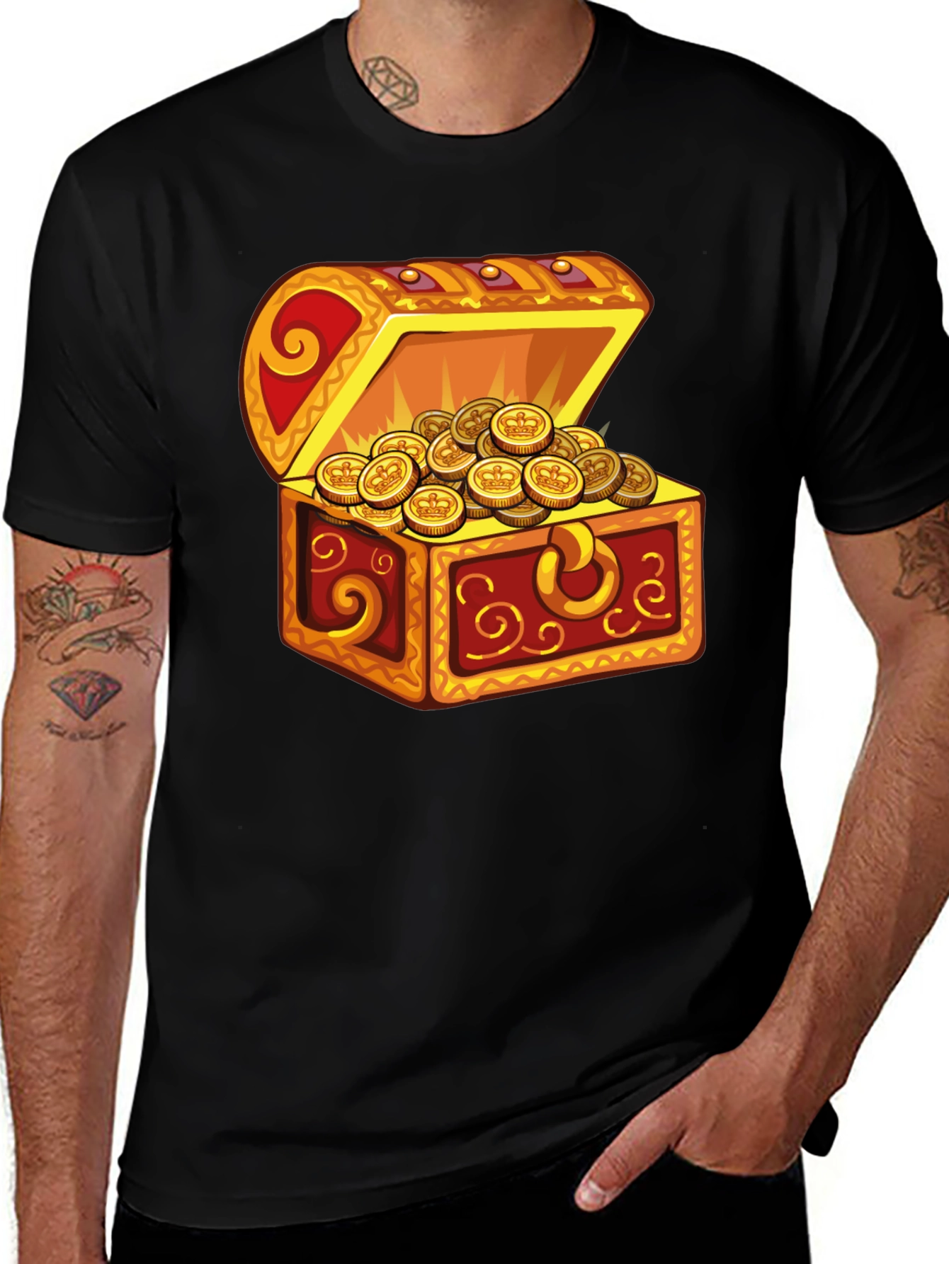Variant 30 of Treasure Chest Graphic T-Shirt - Black Cotton Tee