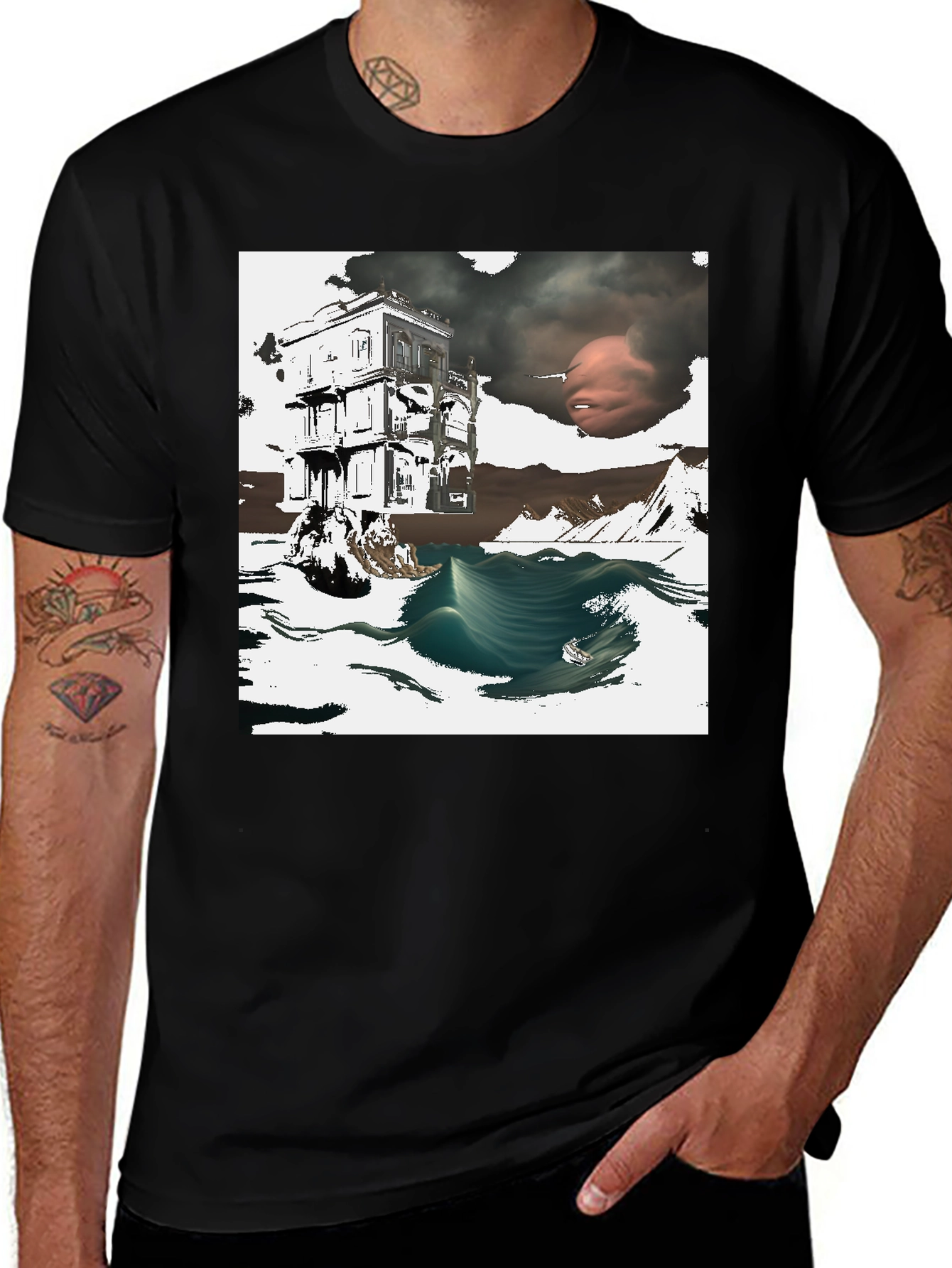 Variant 6 of Surreal Art Print Black T-Shirt, Unique Graphic Tee
