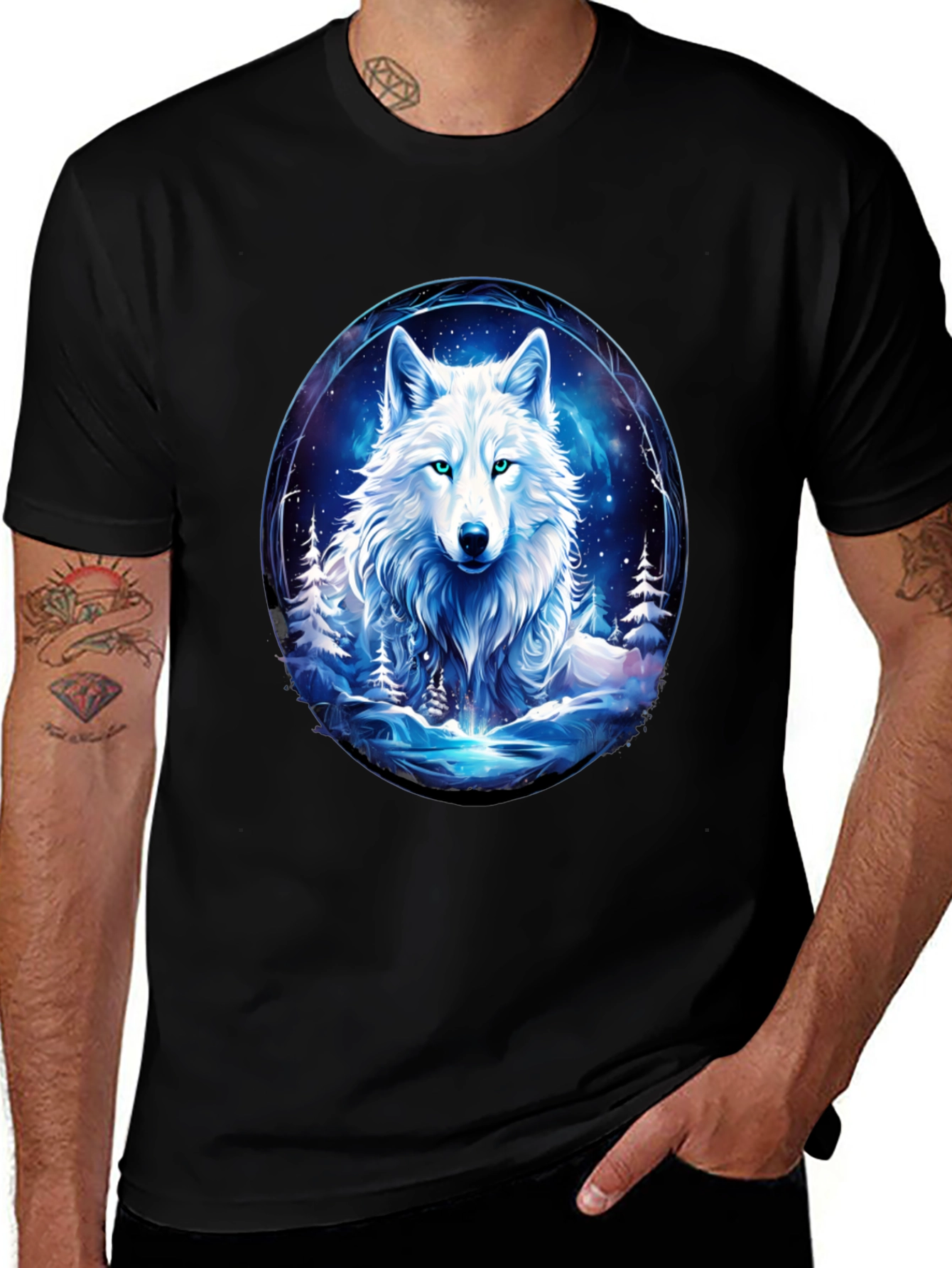 Variant 15 of Wolf in Winter Scene Black T-Shirt