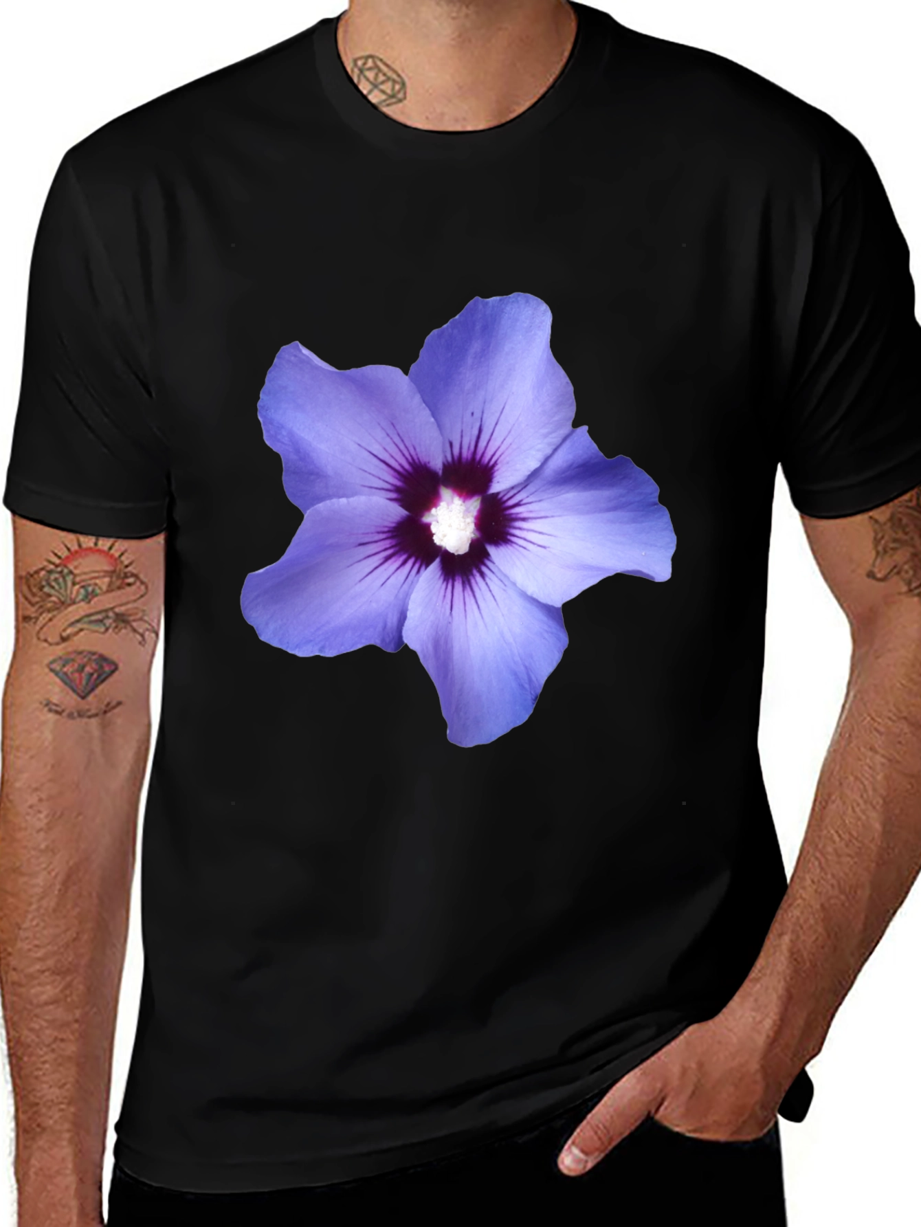Variant 11 of Floral Print Black T-Shirt - Men's Casual Style