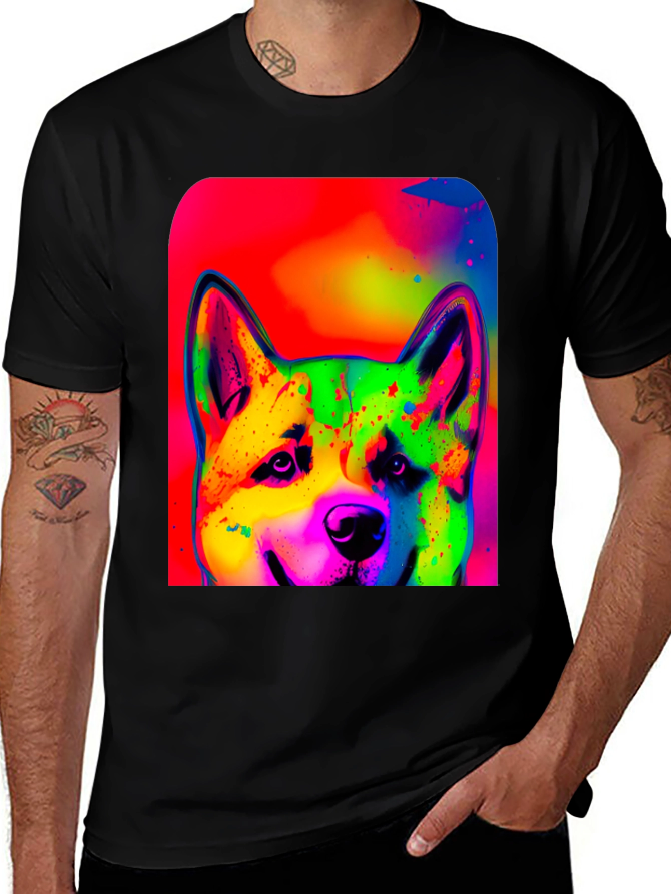 Variant 14 of Vibrant Dog Graphic Tee - Black