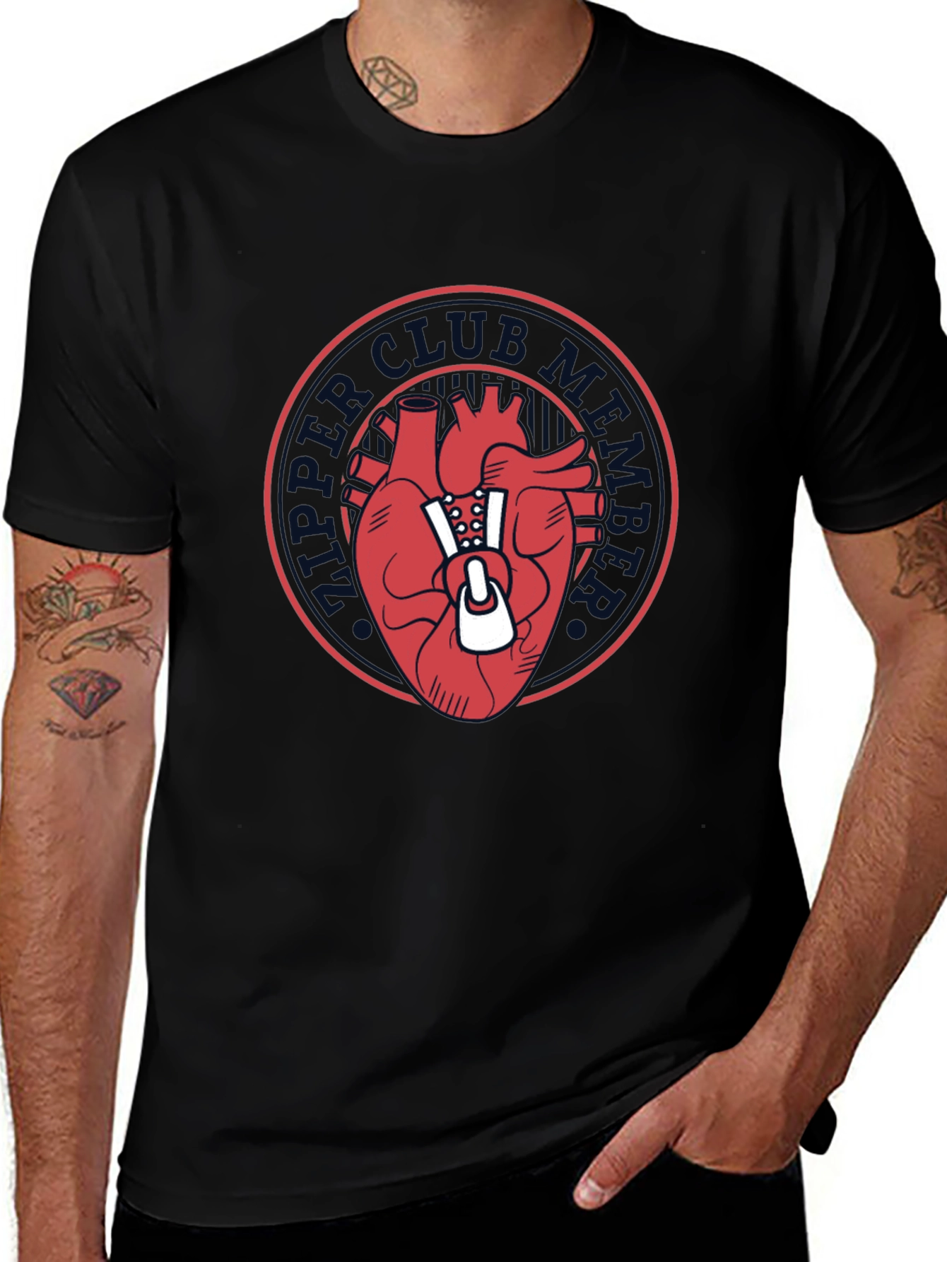 Variant 2 of Heart Club Zip-Up Graphic Tee - Men's Black T-Shirt