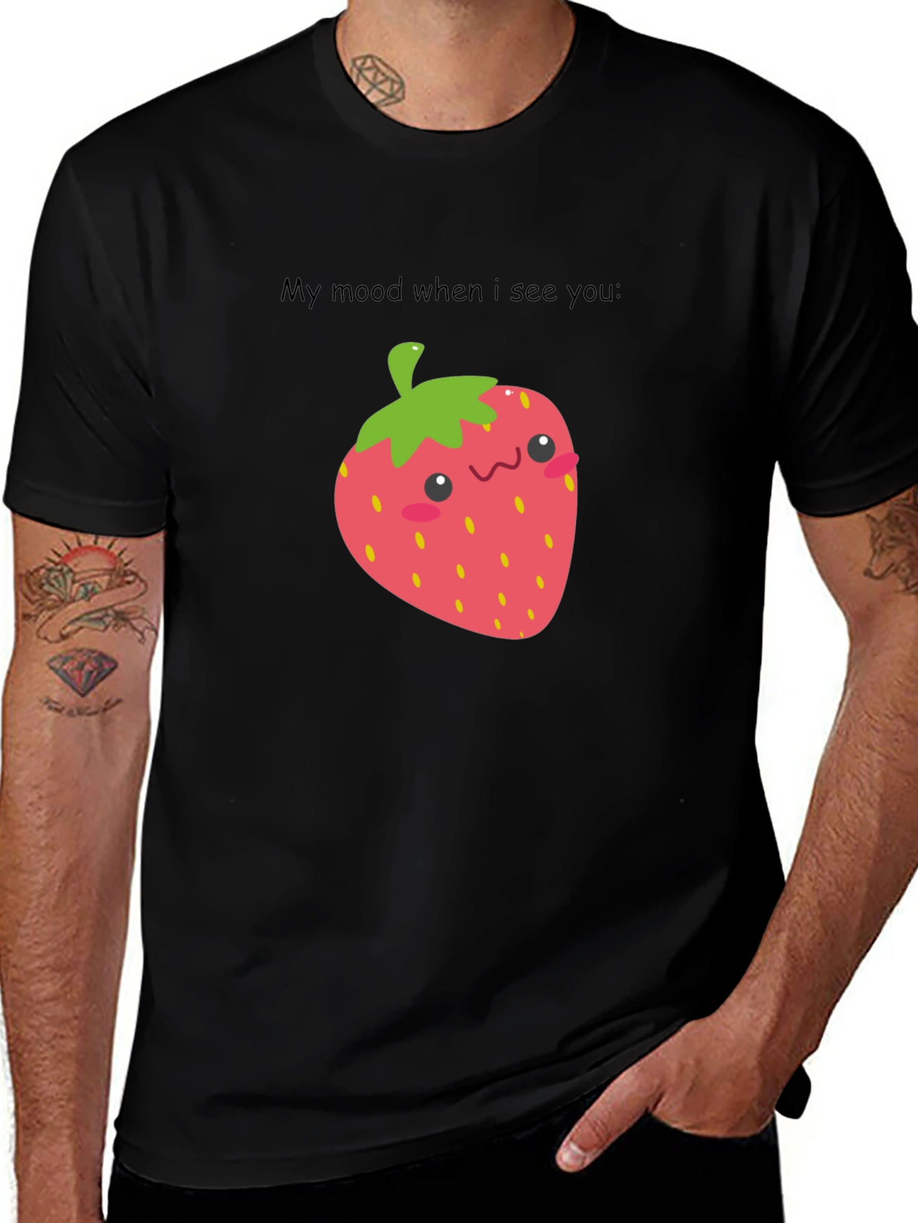 Variant 6 of Strawberry Mood Graphic Tee - Cute & Comfy Black T-Shirt
