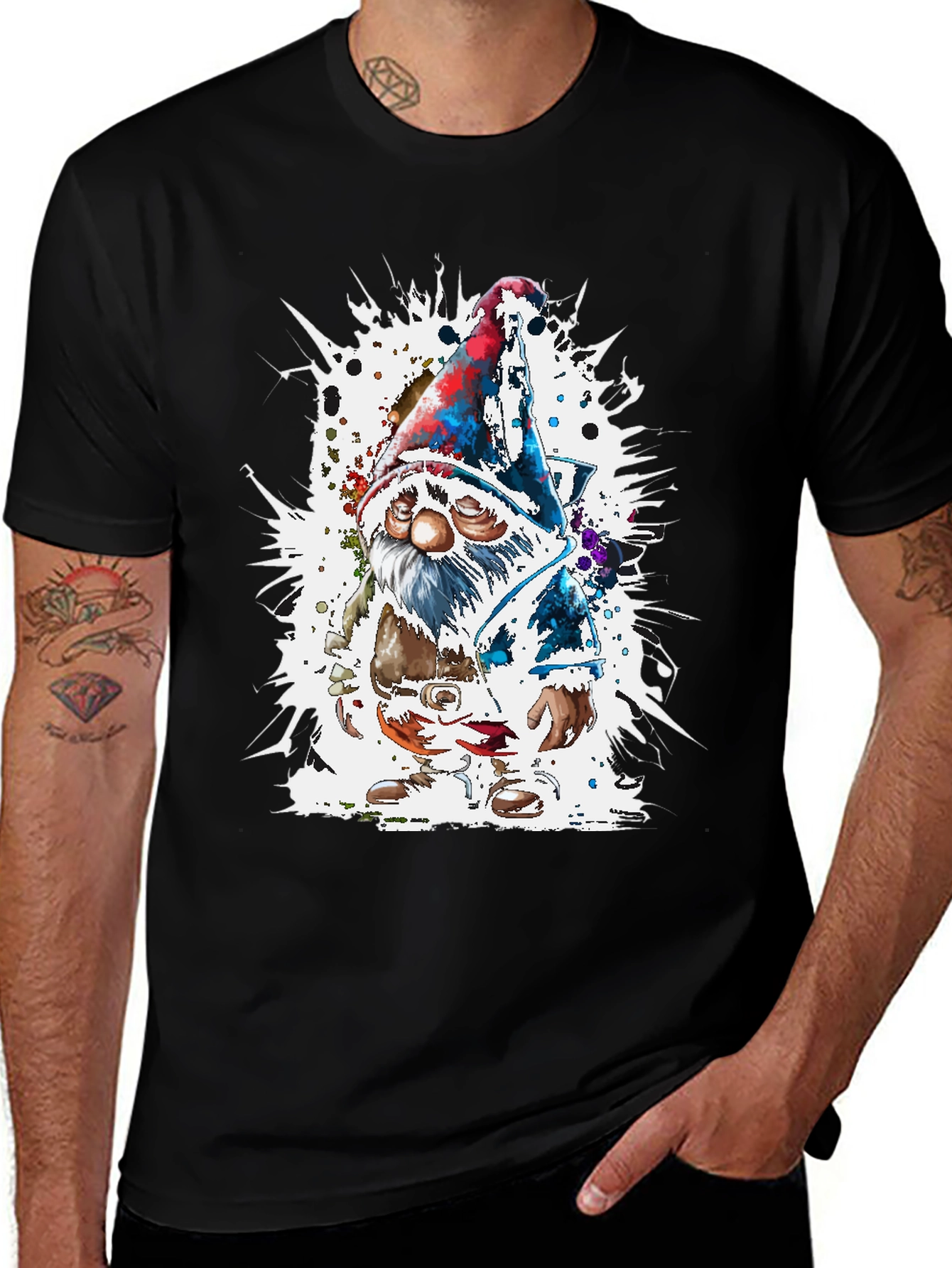 Variant 19 of Whimsical Gnome Graphic Tee - Men's Black T-Shirt