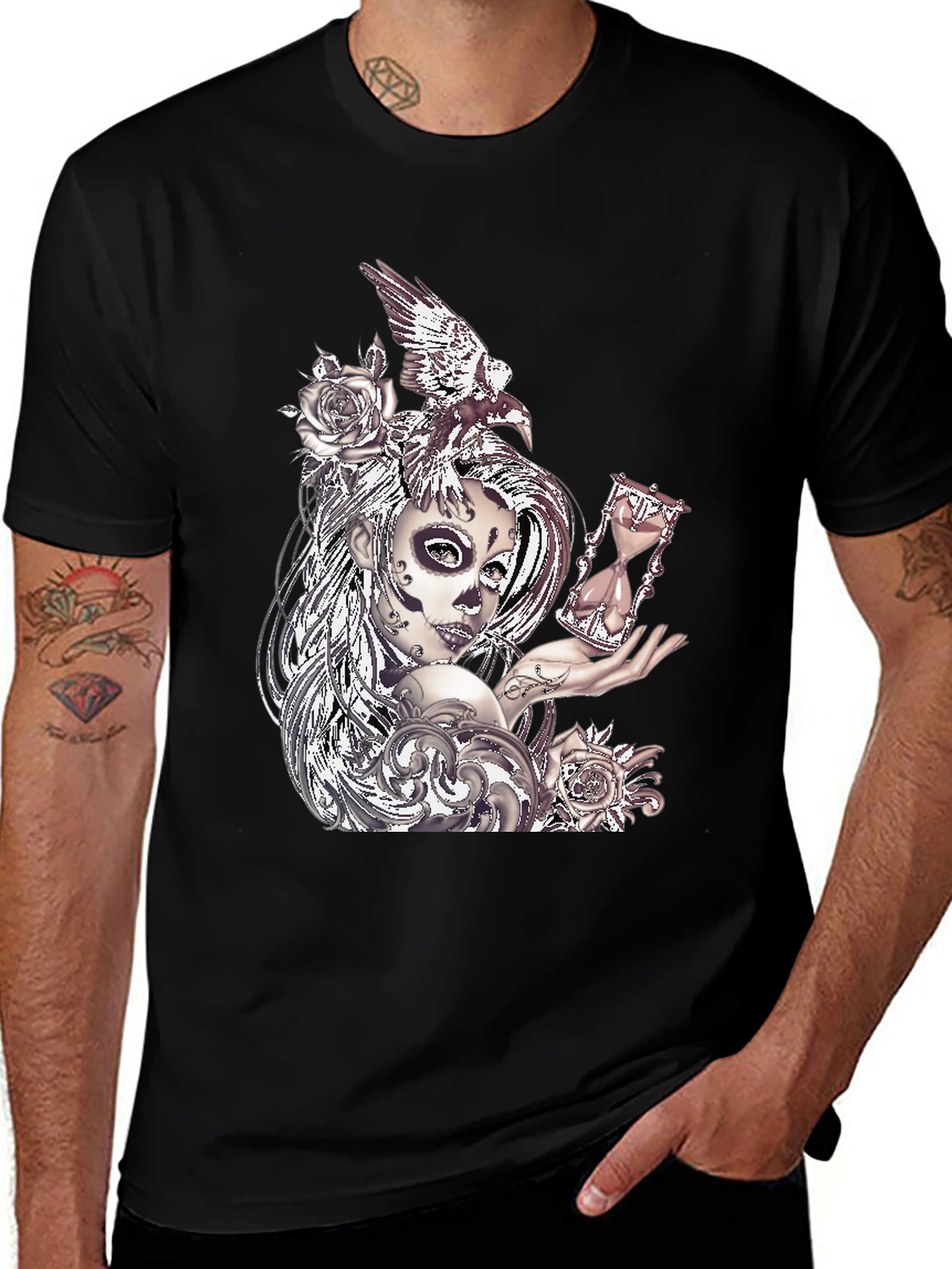Variant 9 of Sugar Skull Woman & Raven Graphic Tee