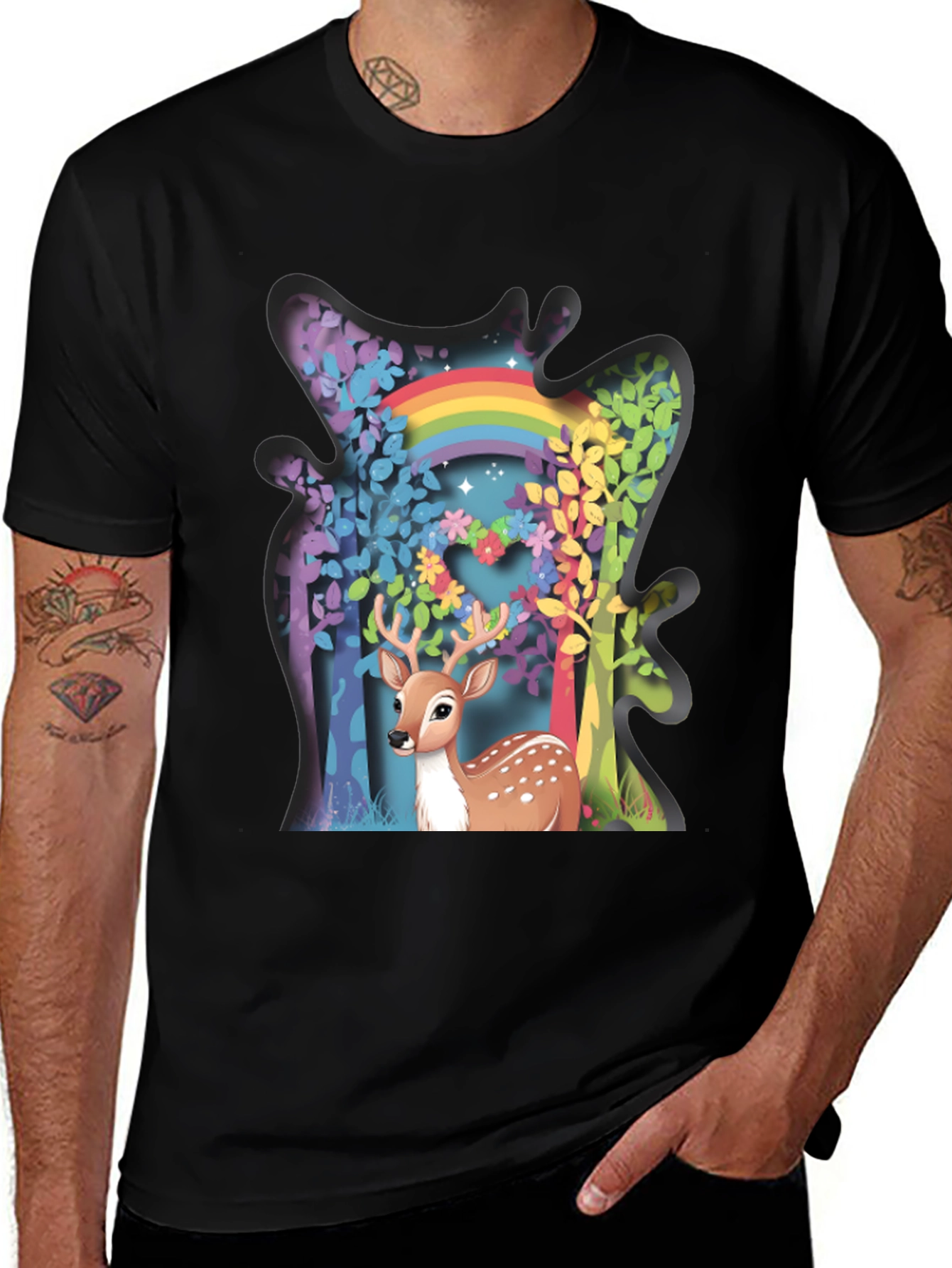 Variant 28 of Deer Rainbow Forest Graphic Tee