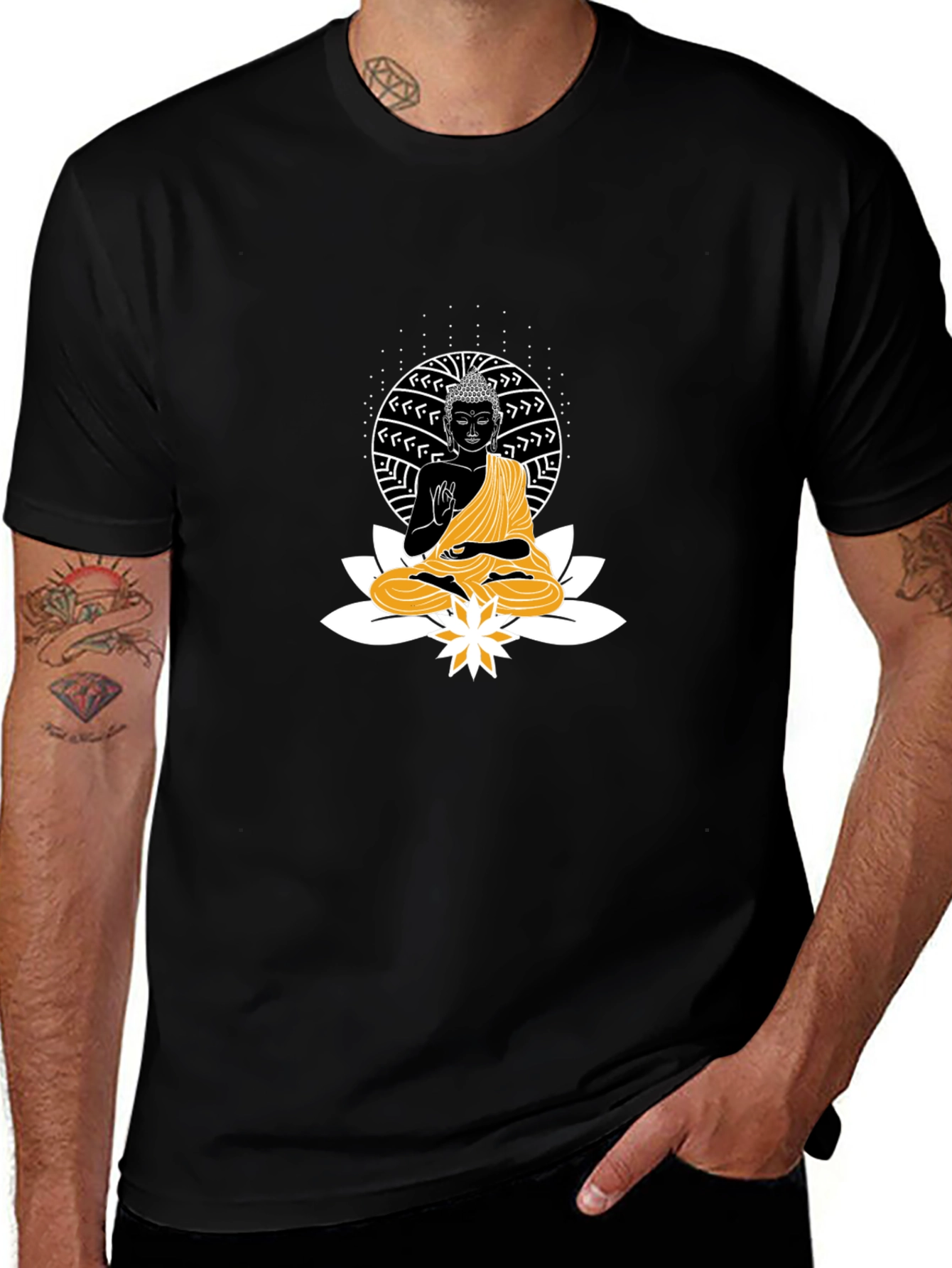Variant 17 of Buddha Lotus Graphic T-Shirt - Black