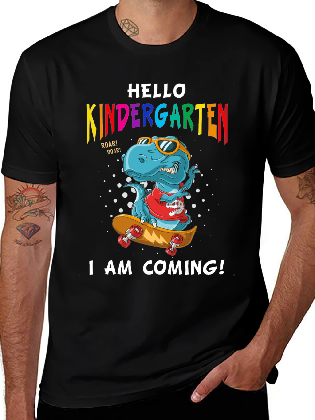 Variant 19 of Kindergarten Dinosaur Skateboard T-Shirt