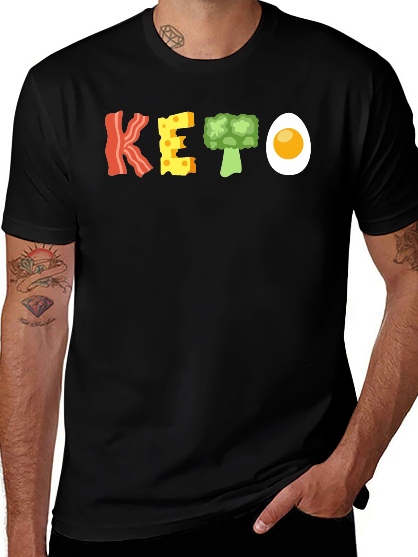 Variant 13 of Keto Food T-Shirt - Bacon, Cheese, Broccoli, and Egg