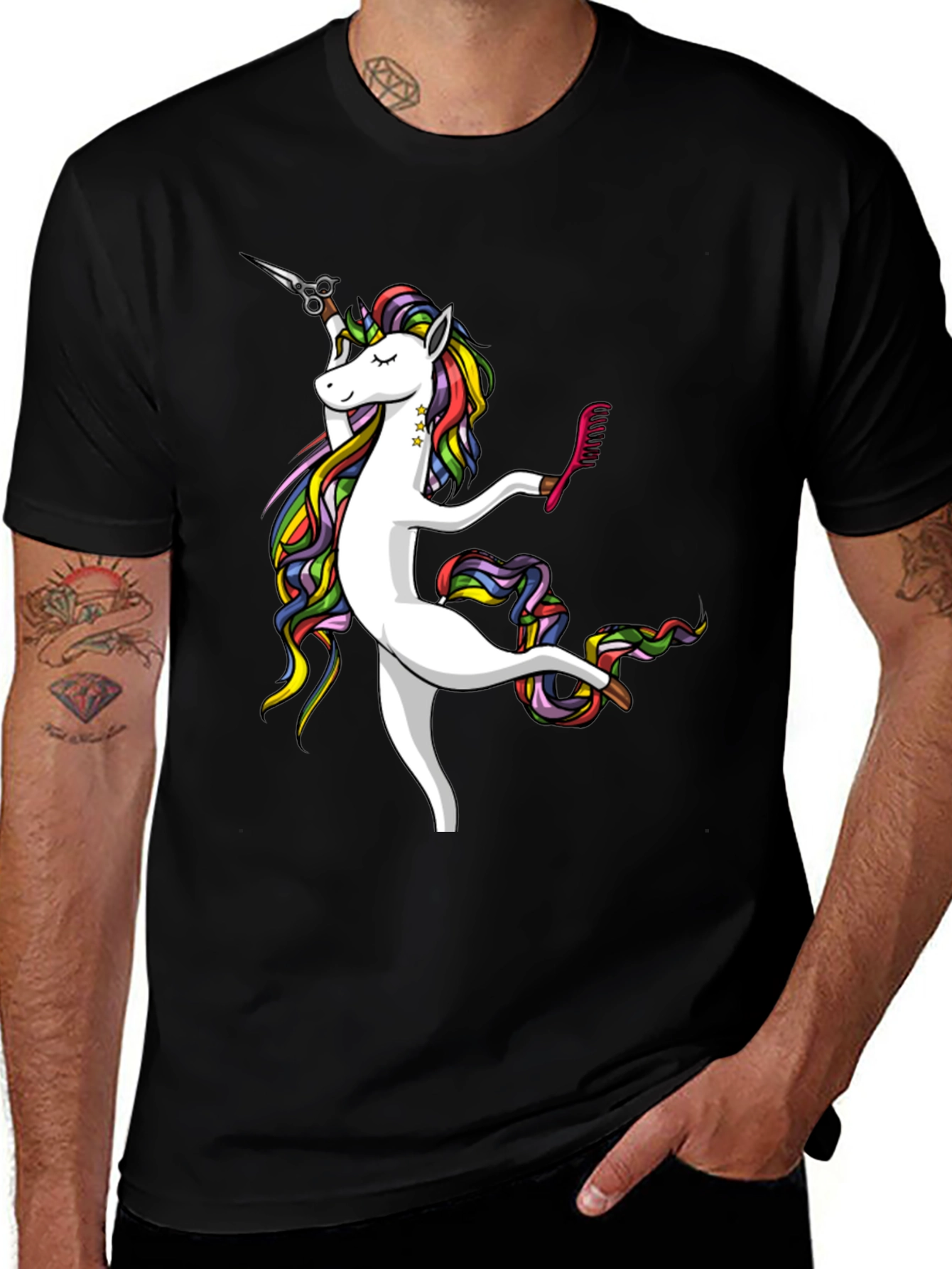 Unicorn Hairdresser Graphic T-Shirt - Black