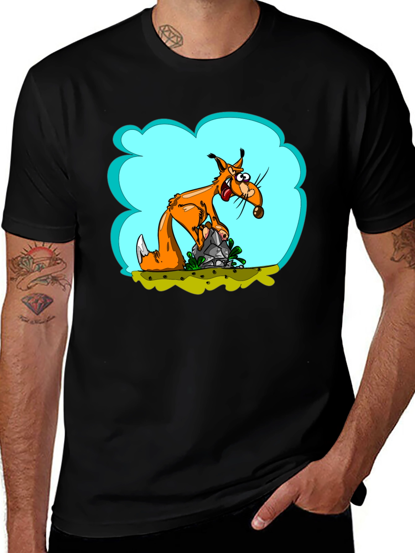 Variant 22 of Cartoon Fox Black T-Shirt