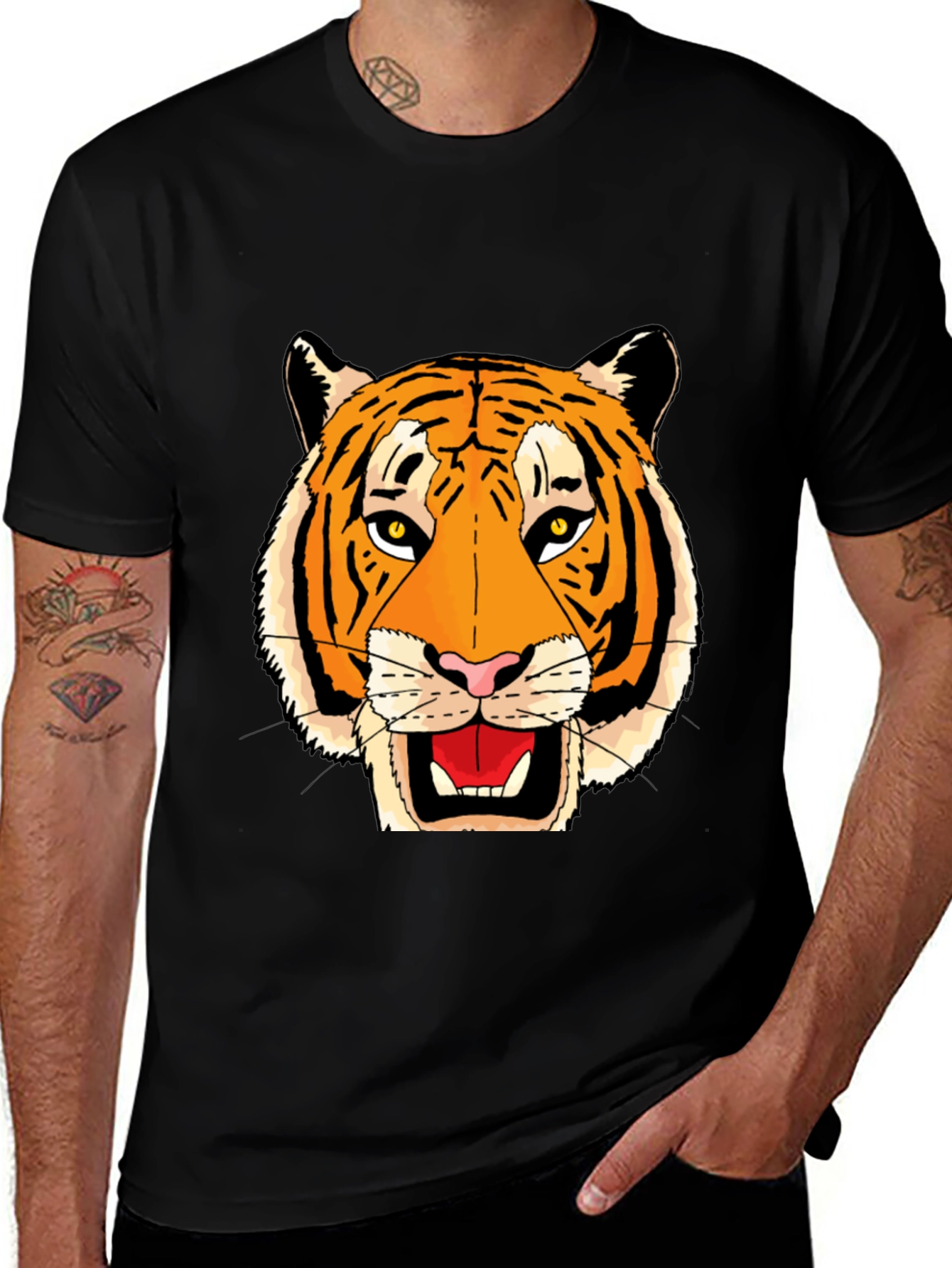 Variant 10 of Black T-Shirt with Bold Tiger Face Graphic