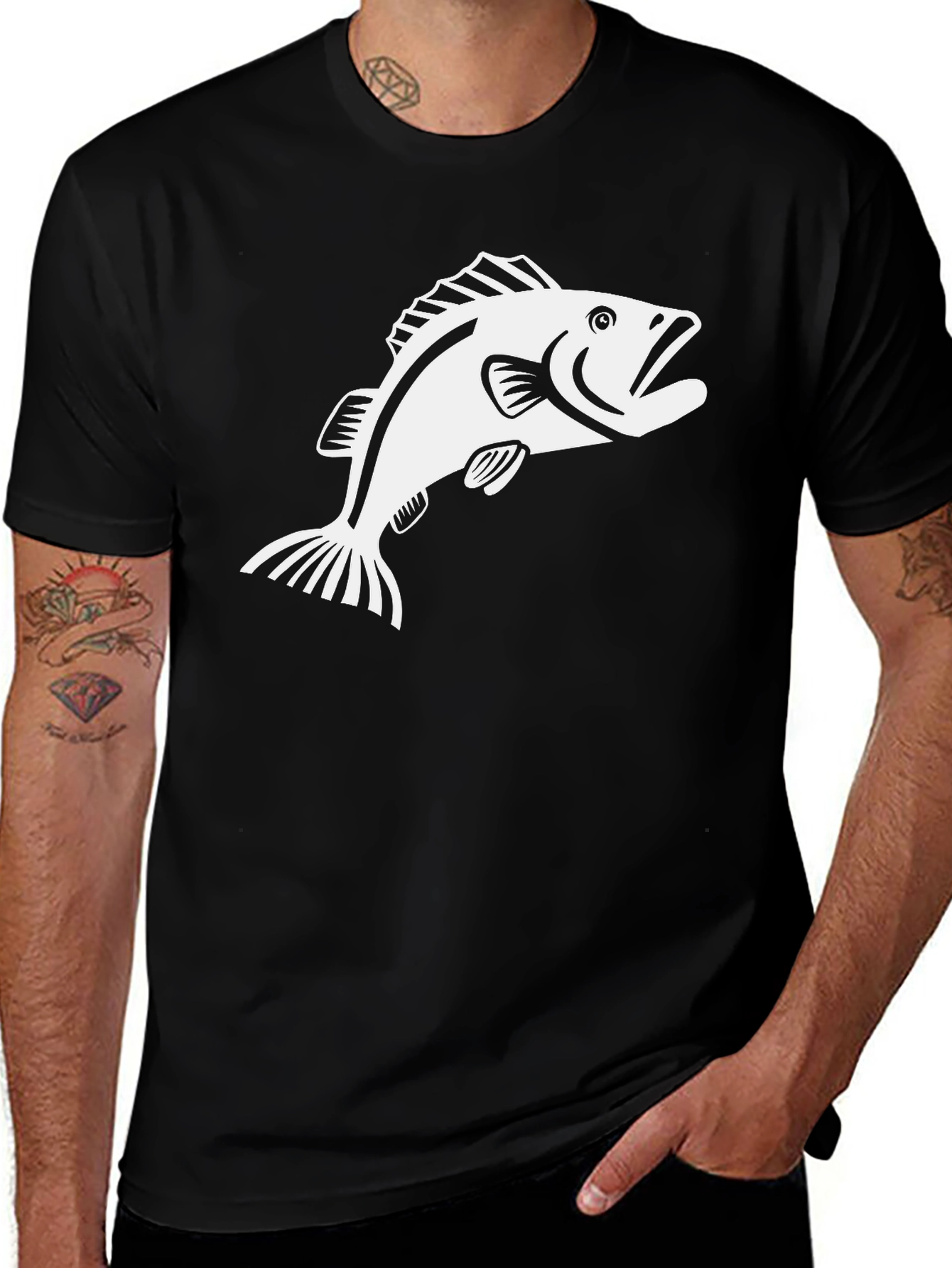 Variant 10 of Bass Fish Graphic Tee - Black Cotton T-Shirt