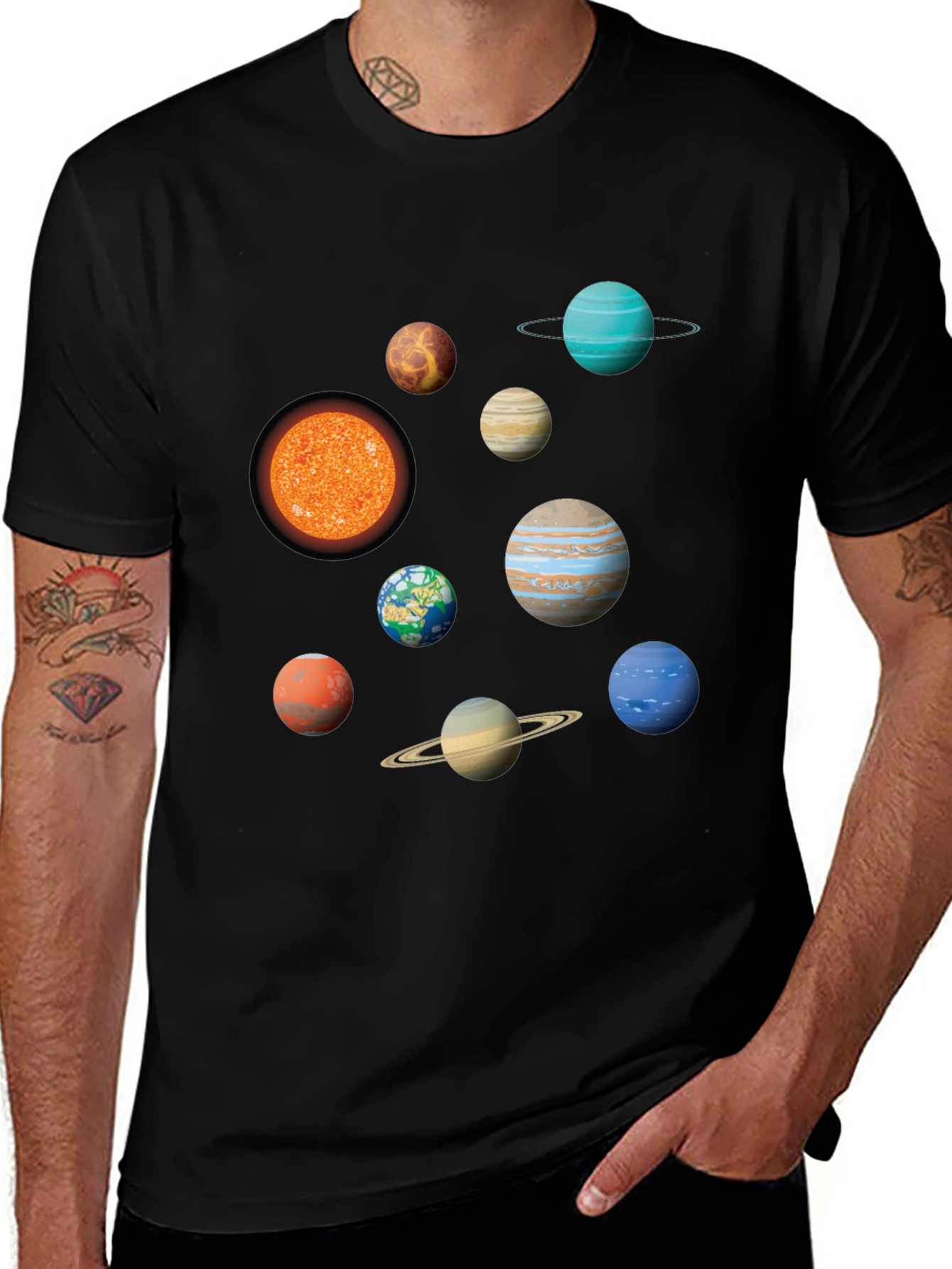Variant 13 of Solar System Planets Graphic Print Black T-Shirt