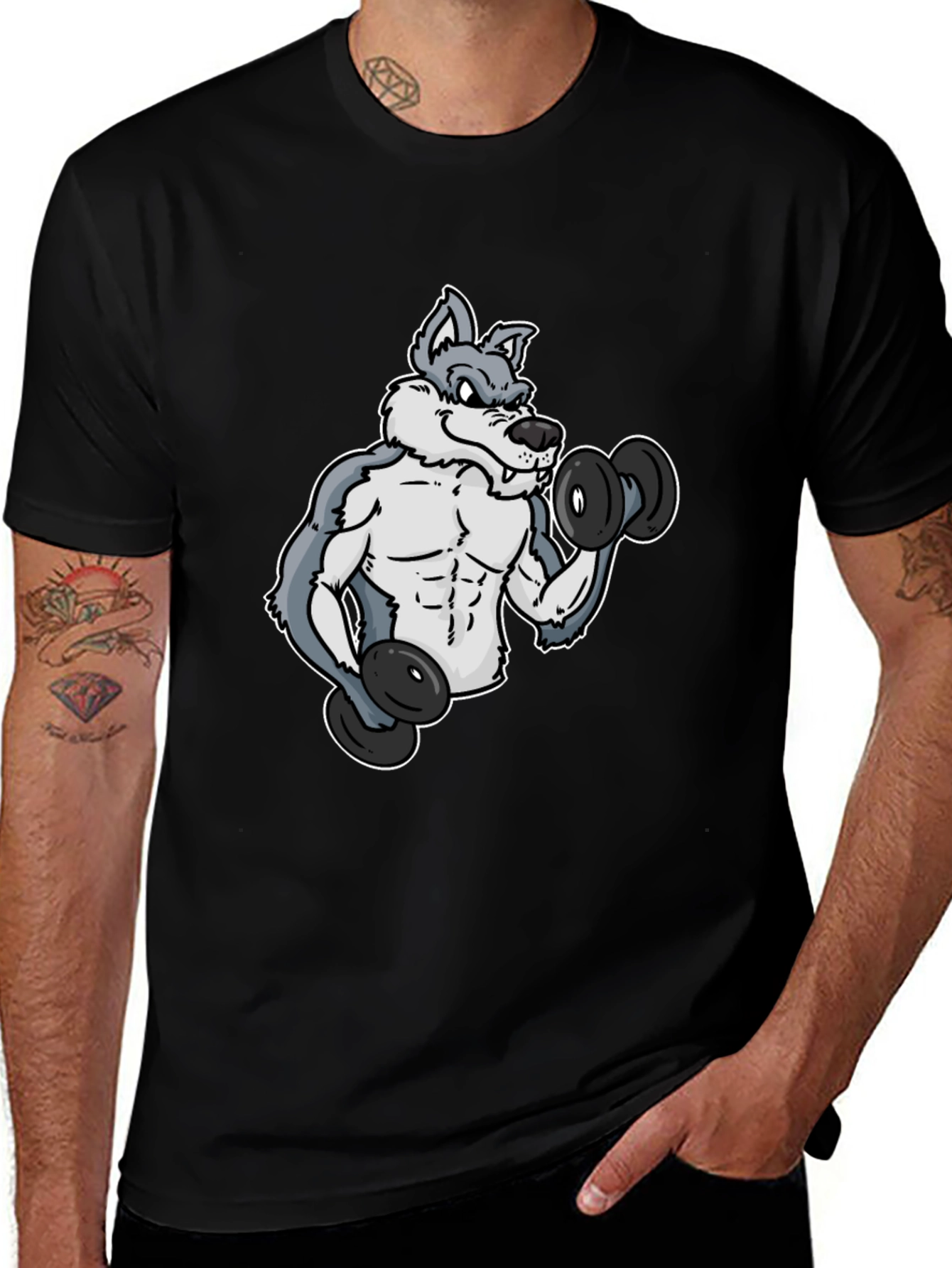 Variant 10 of Wolf Gym T-Shirt - Black Cotton Tee
