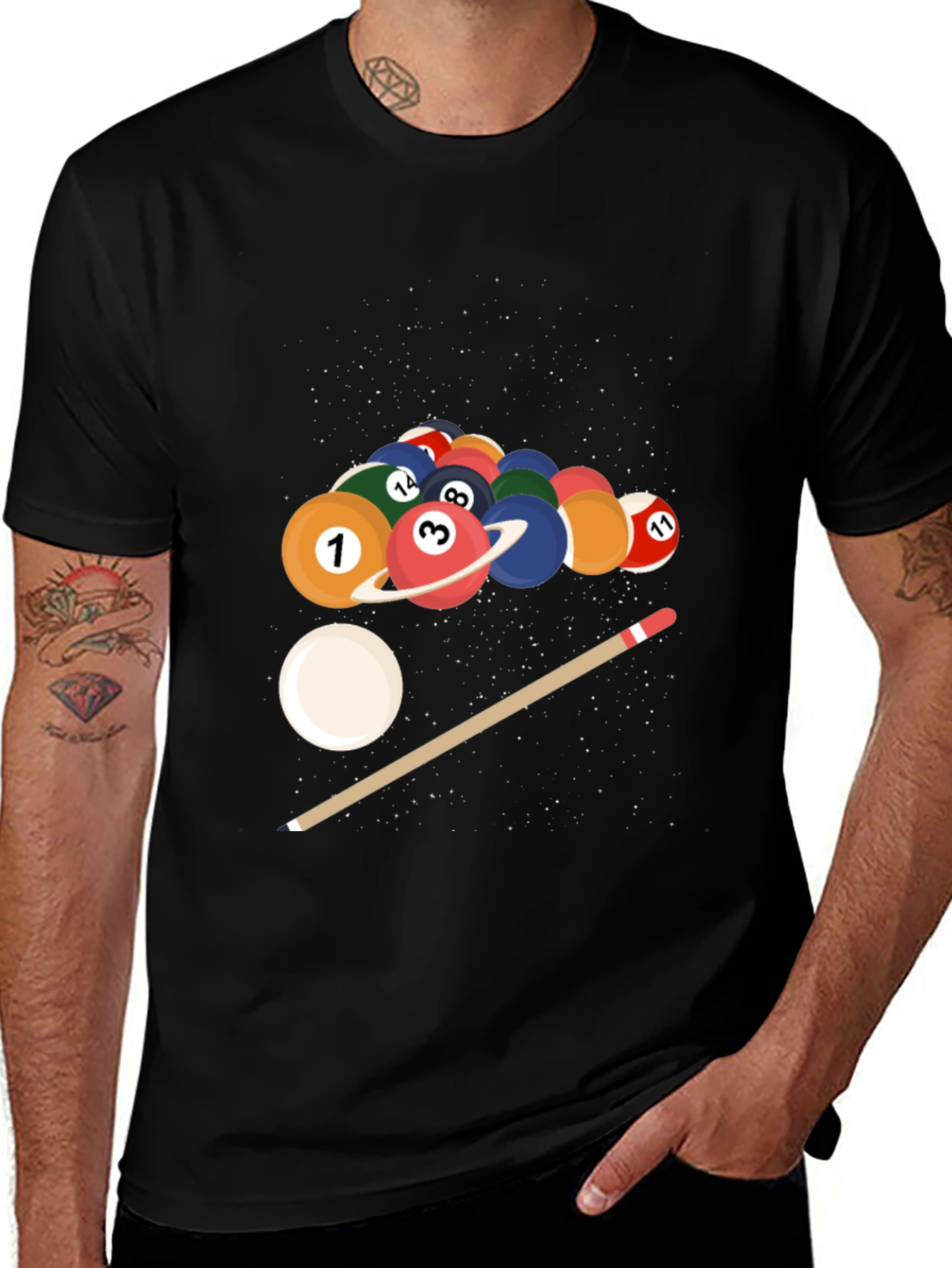 Black Cosmic Pool Ball Graphic Tee - Black main image