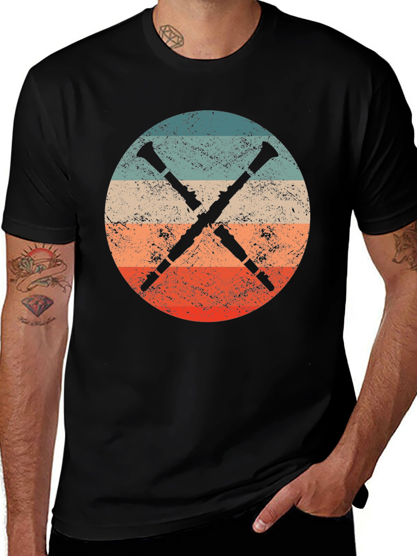 Variant 5 of Vintage Crossed Clarinet T-Shirt - Musician Style