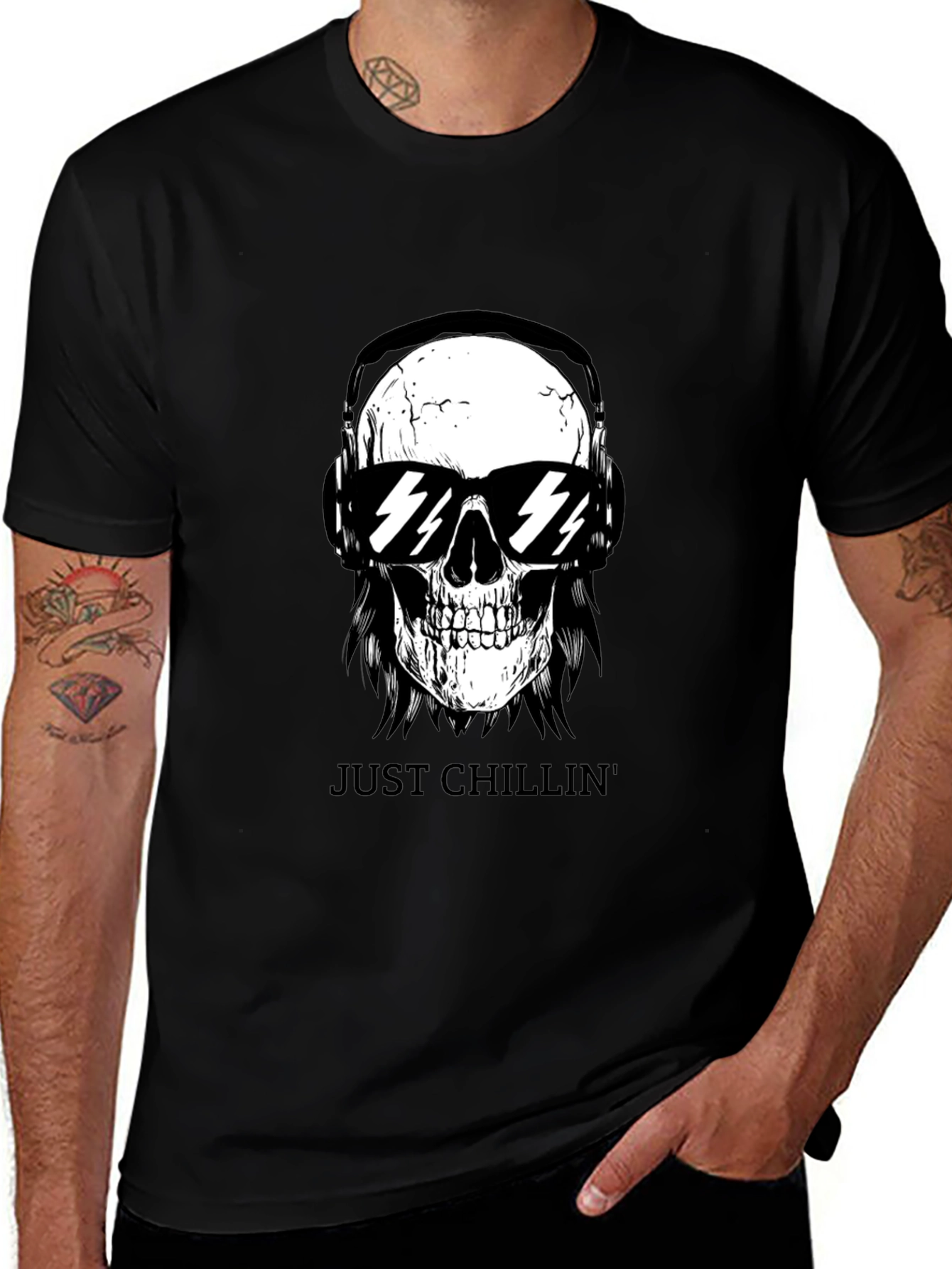 Variant 10 of Skull Headphones Graphic Black T-Shirt