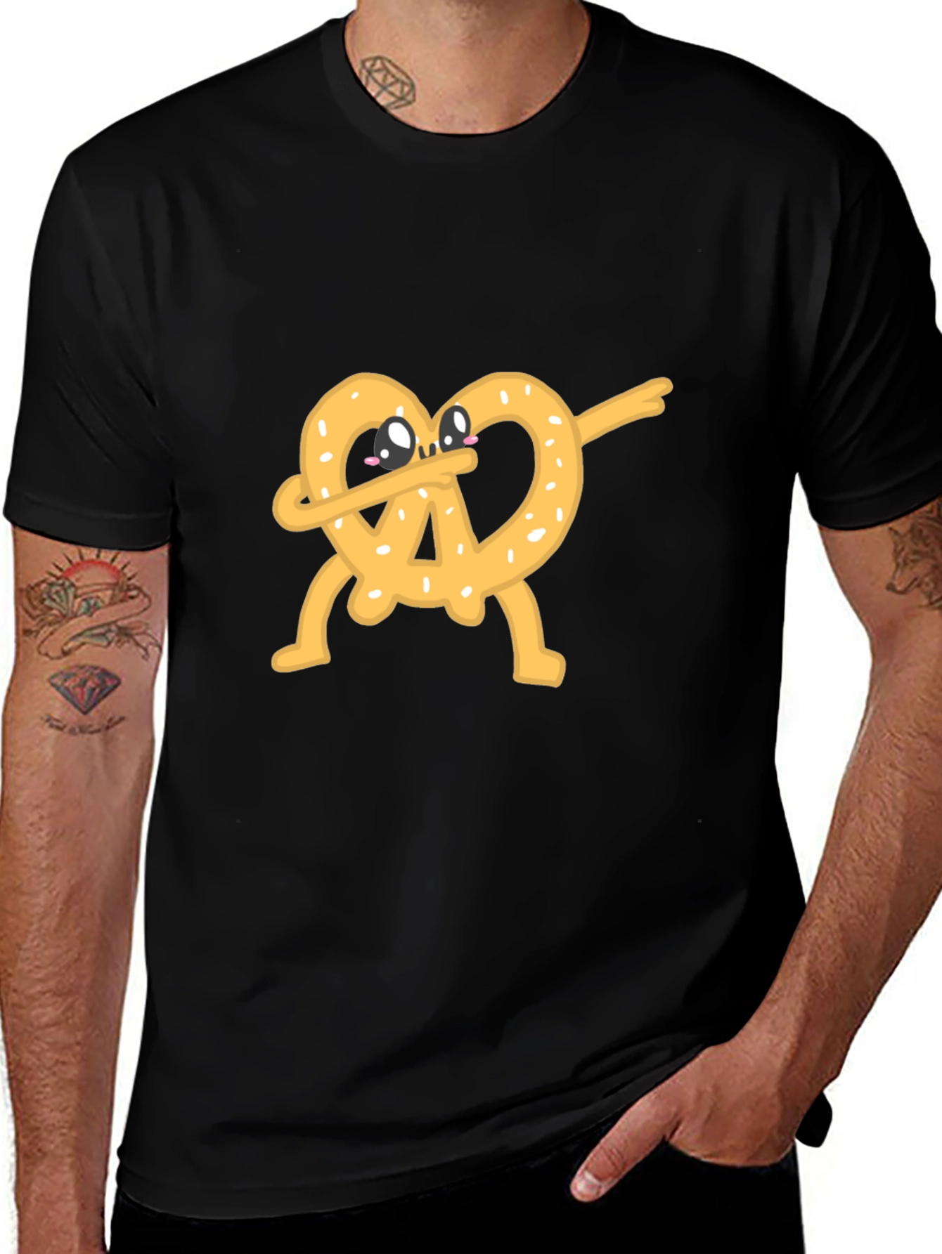 Variant 10 of Dabbing Pretzel Graphic Tee - Unisex Black T-Shirt