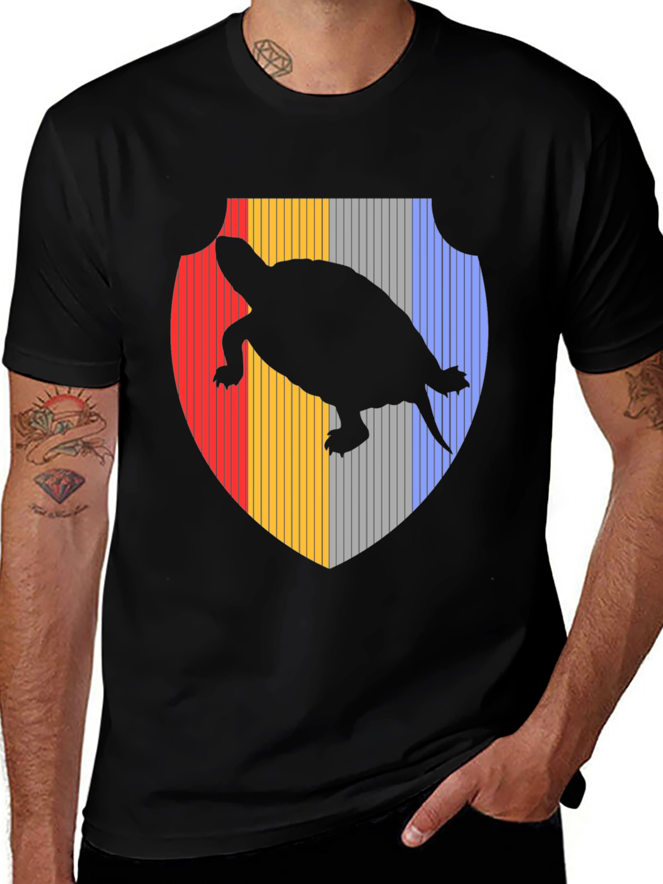 Variant 28 of Turtle Silhouette Shield Black T-Shirt