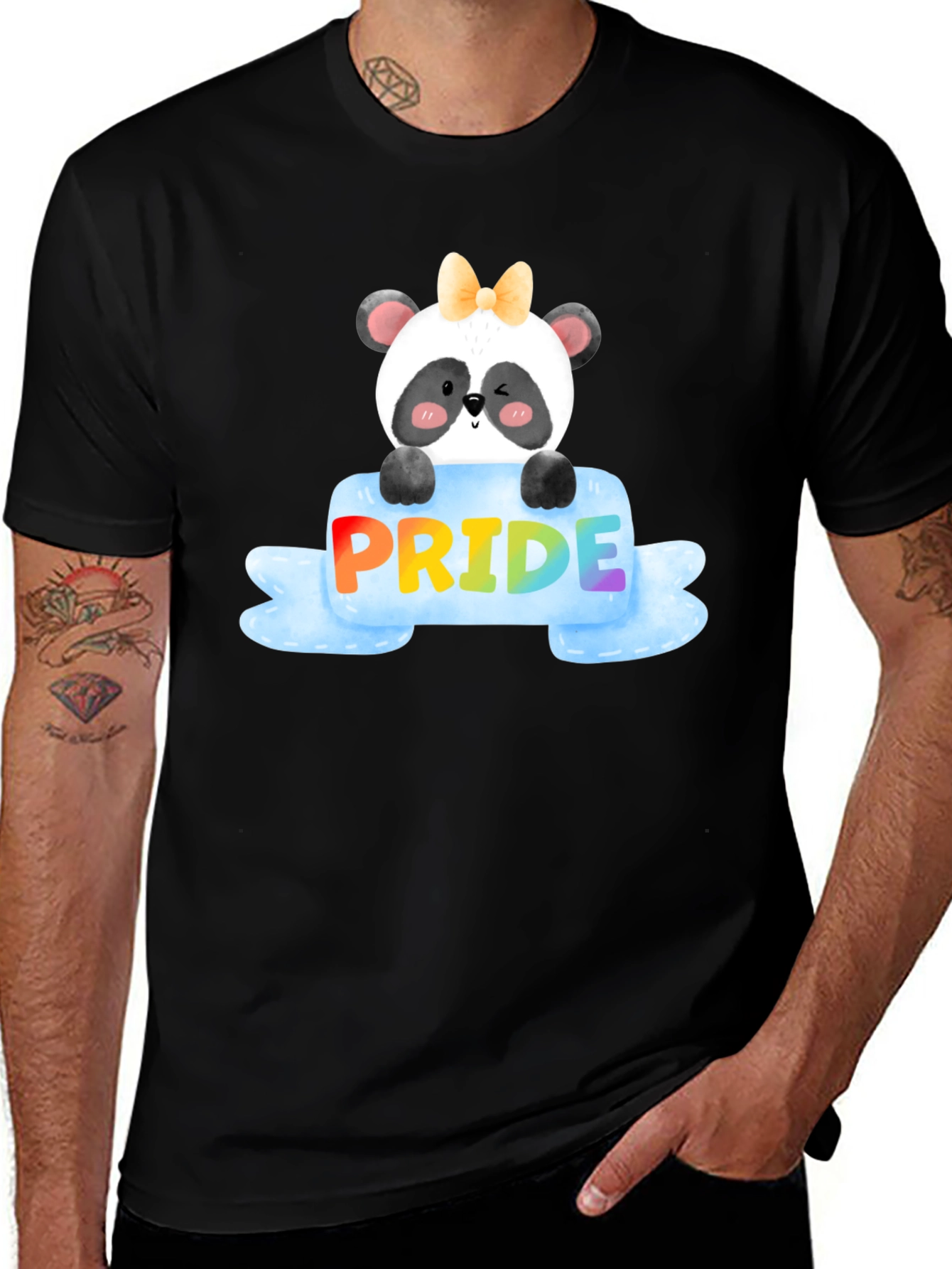 Pride Panda Bear Black T-Shirt
