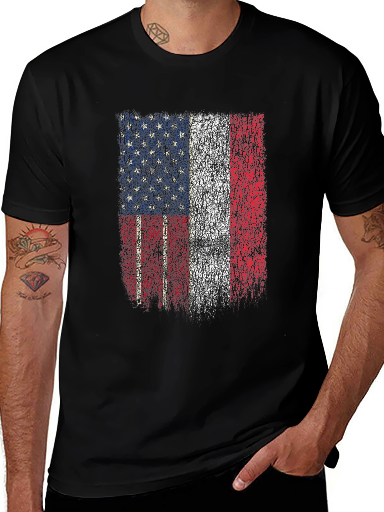 Variant 13 of American France Flag Distressed Graphic Tee