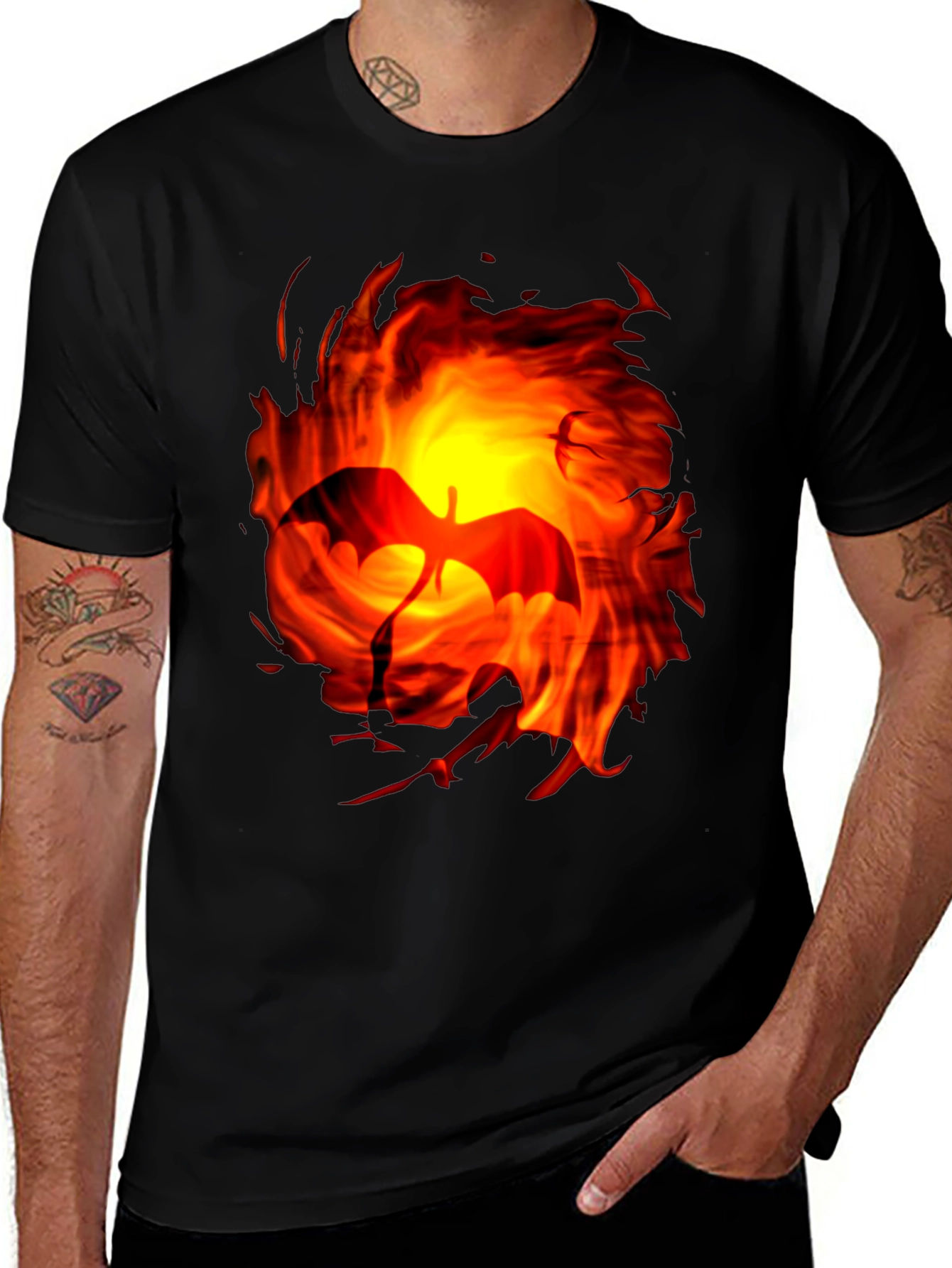Variant 5 of Fiery Dragon Graphic Tee - Black Cotton T-Shirt