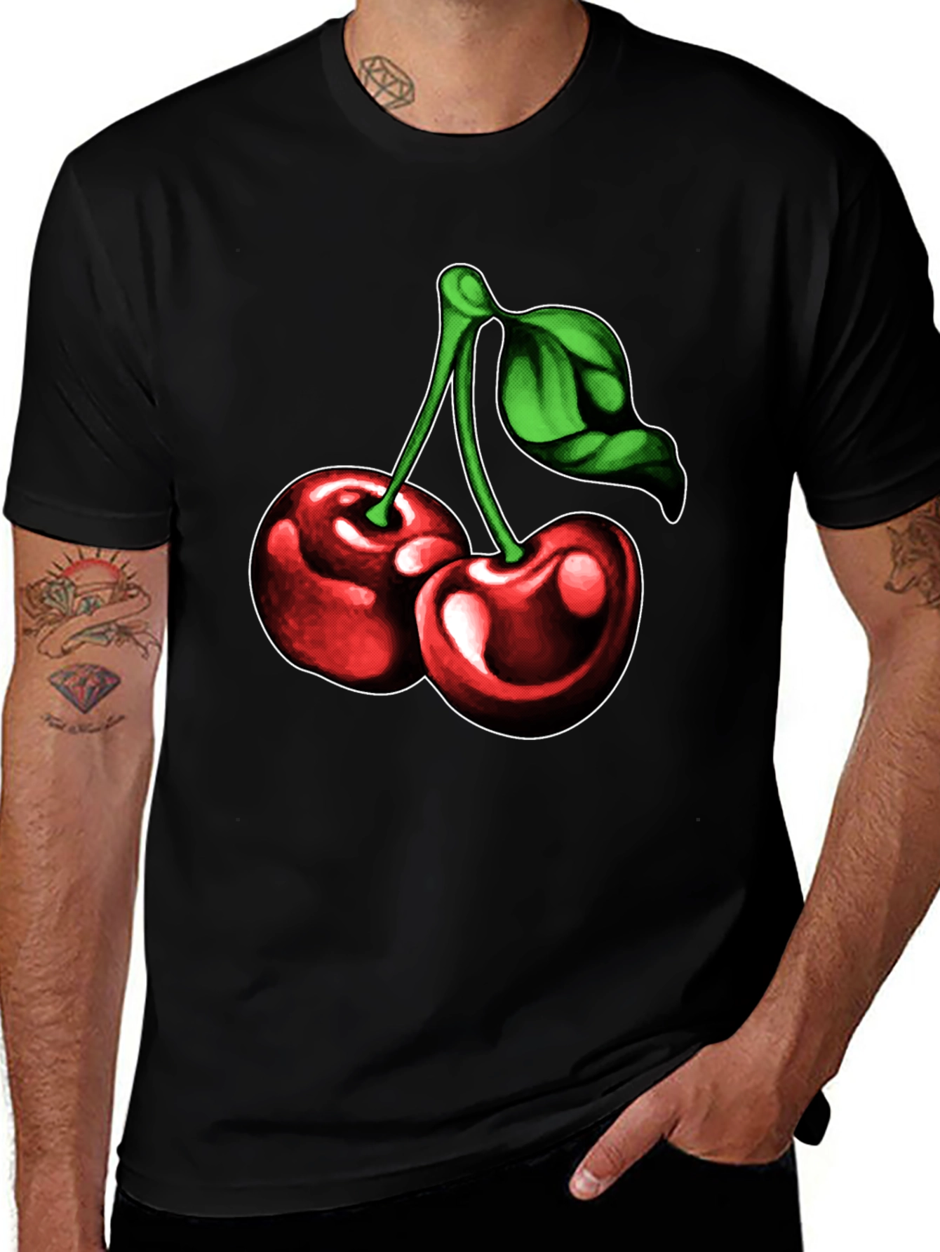 Variant 7 of Retro Cherry Graphic Black T-Shirt