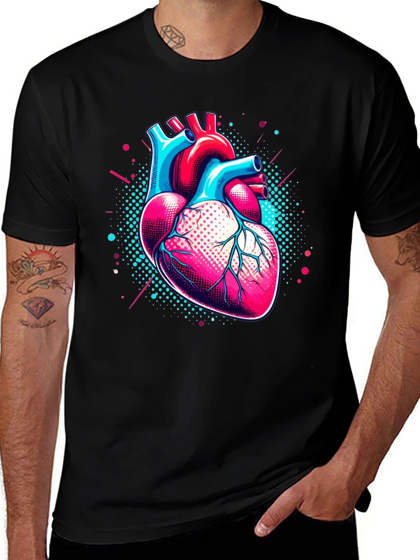 Anatomical Heart Graphic Tee - Vivid Print on Black Cotton