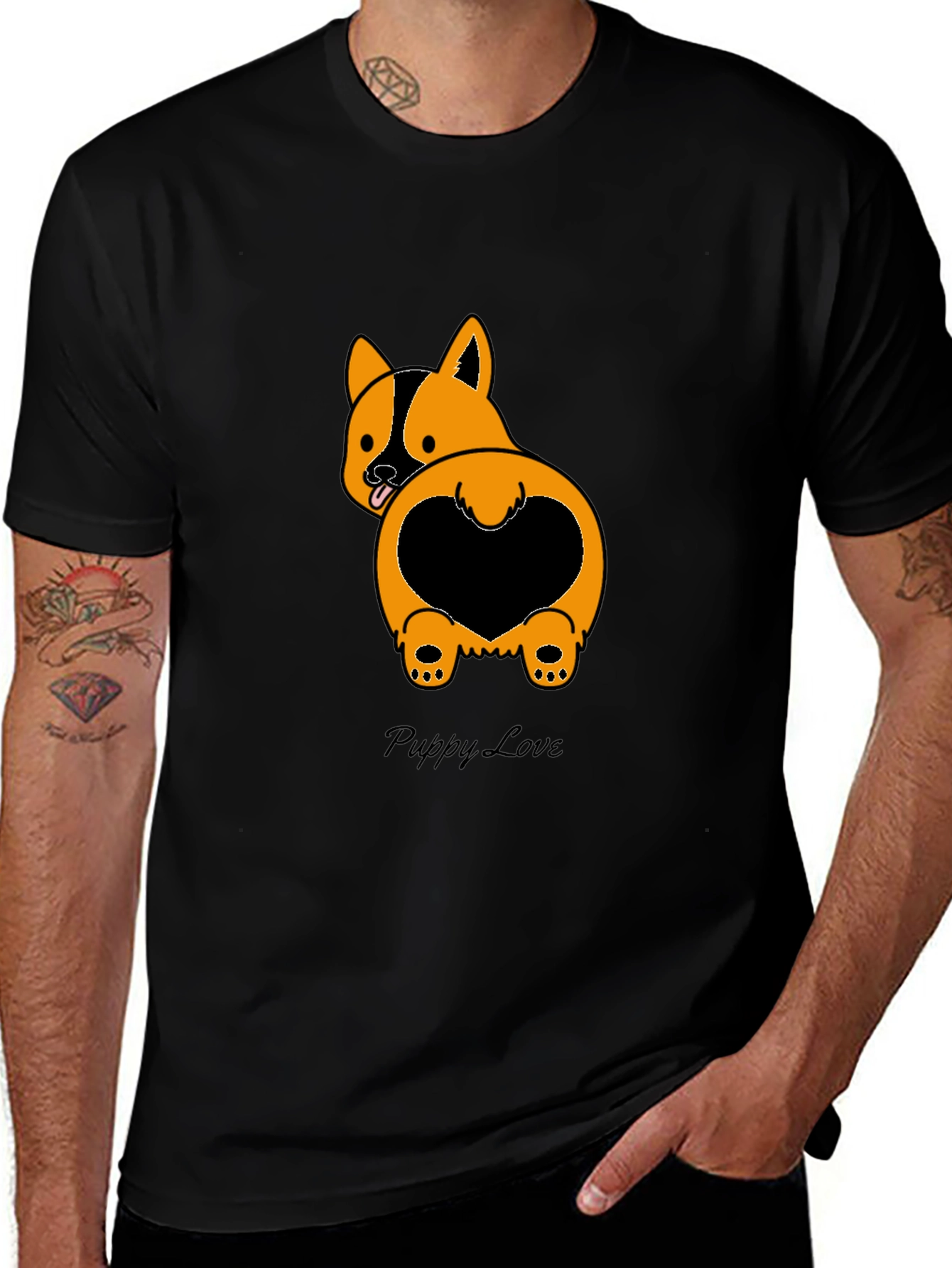 Variant 22 of Puppy Love Black T-Shirt: Cute Dog Heart Design