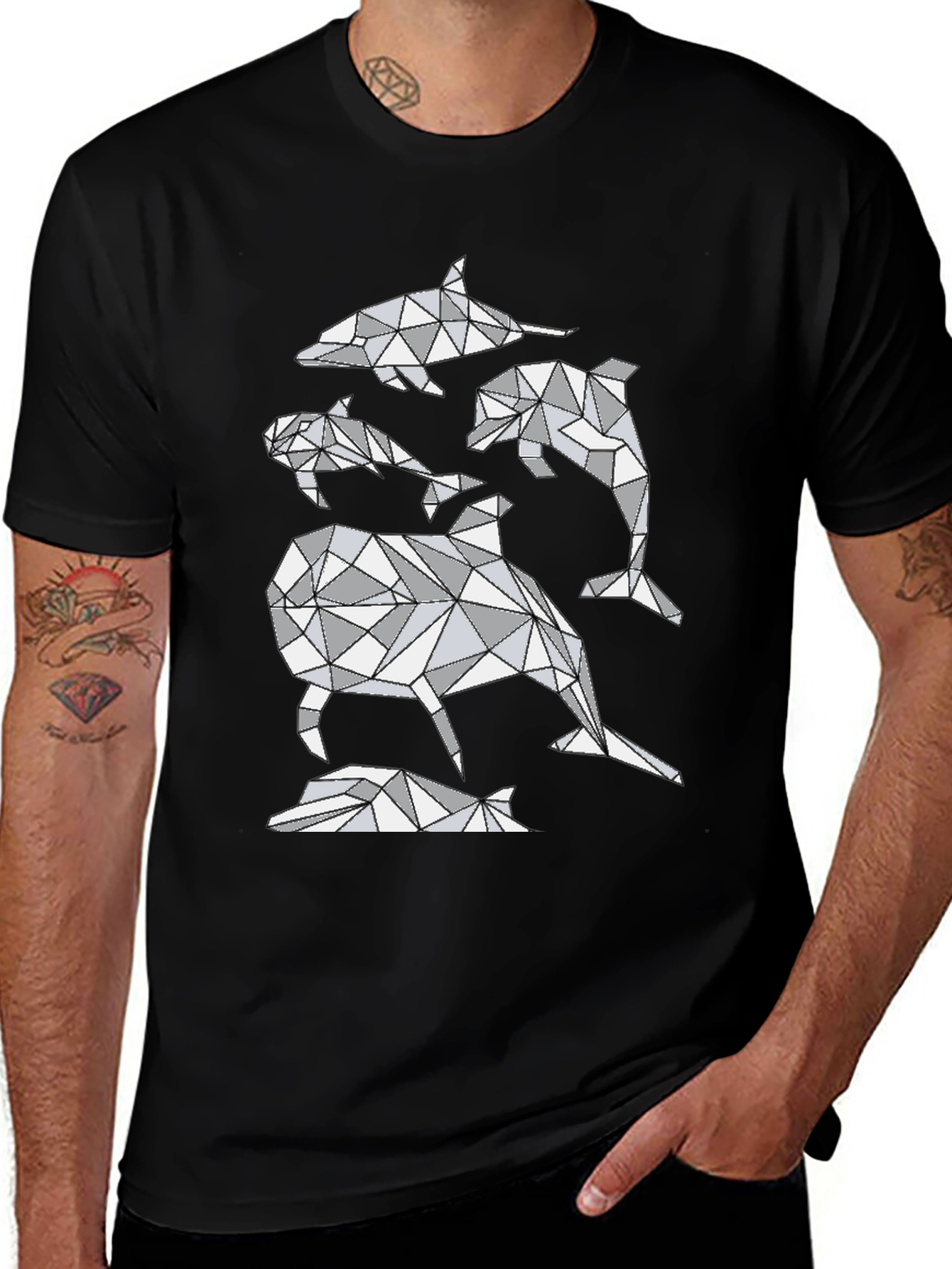 Variant 19 of Geometric Dolphin T-Shirt - Abstract Marine Life Design