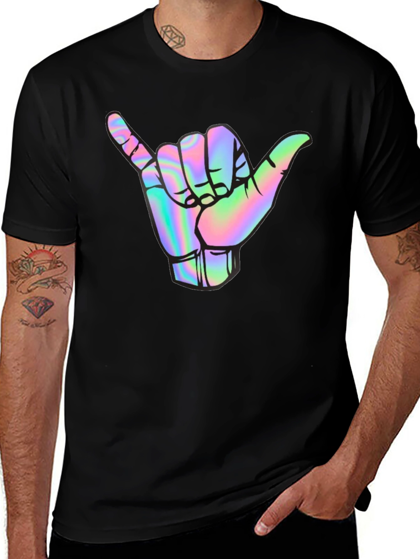 Variant 13 of Holographic Shaka Hand Black T-Shirt