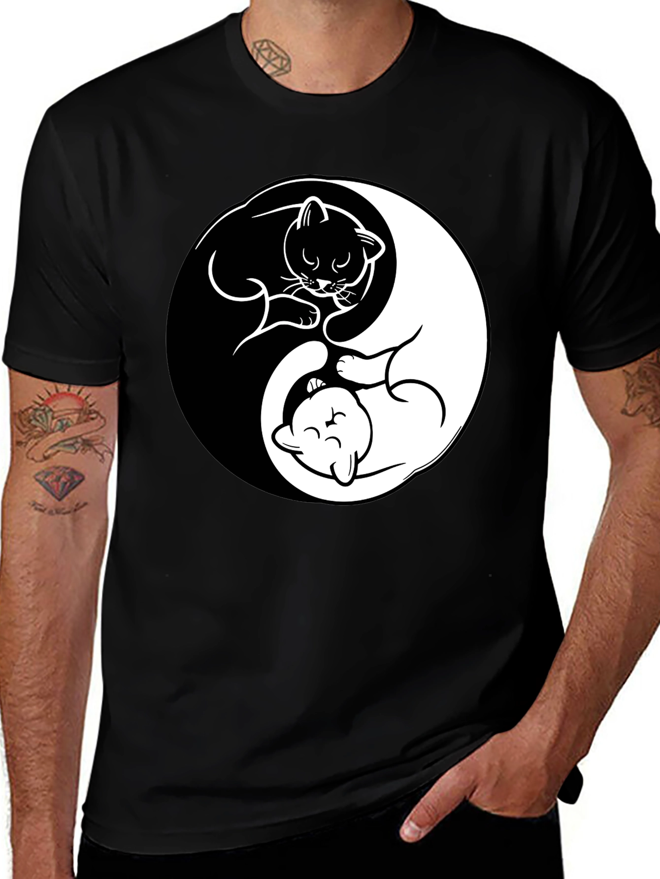 Yin Yang Cats Graphic Tee - Harmony & Style