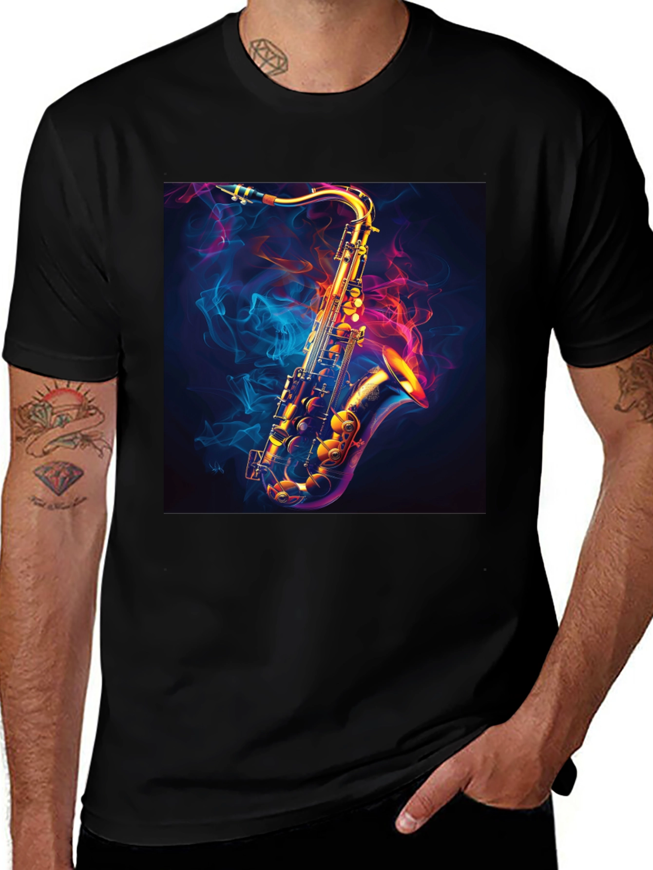 Variant 21 of Saxophone Graphic Black T-Shirt - Cool Musical Tee