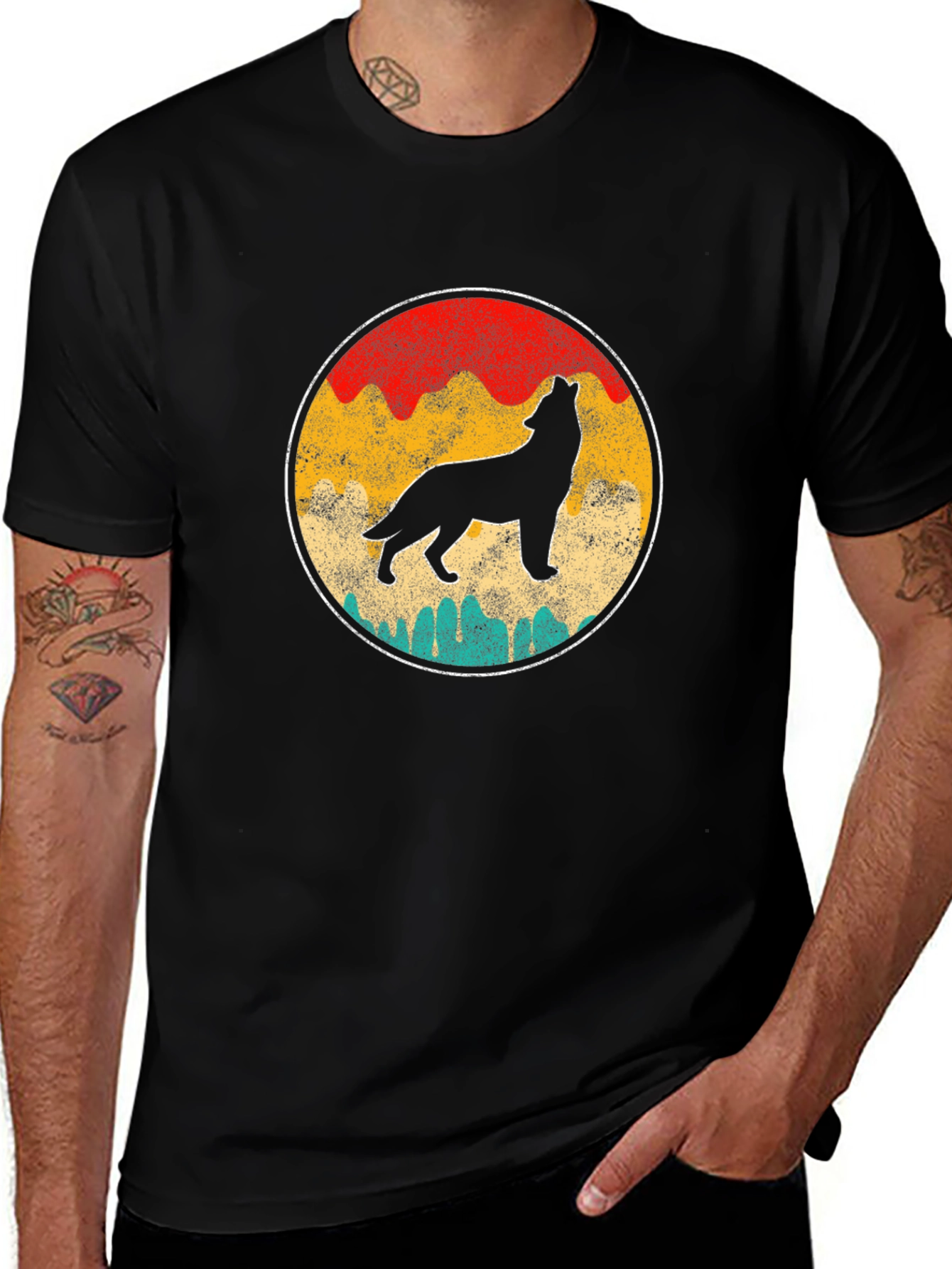 Variant 28 of Retro Wolf Graphic Tee - Black