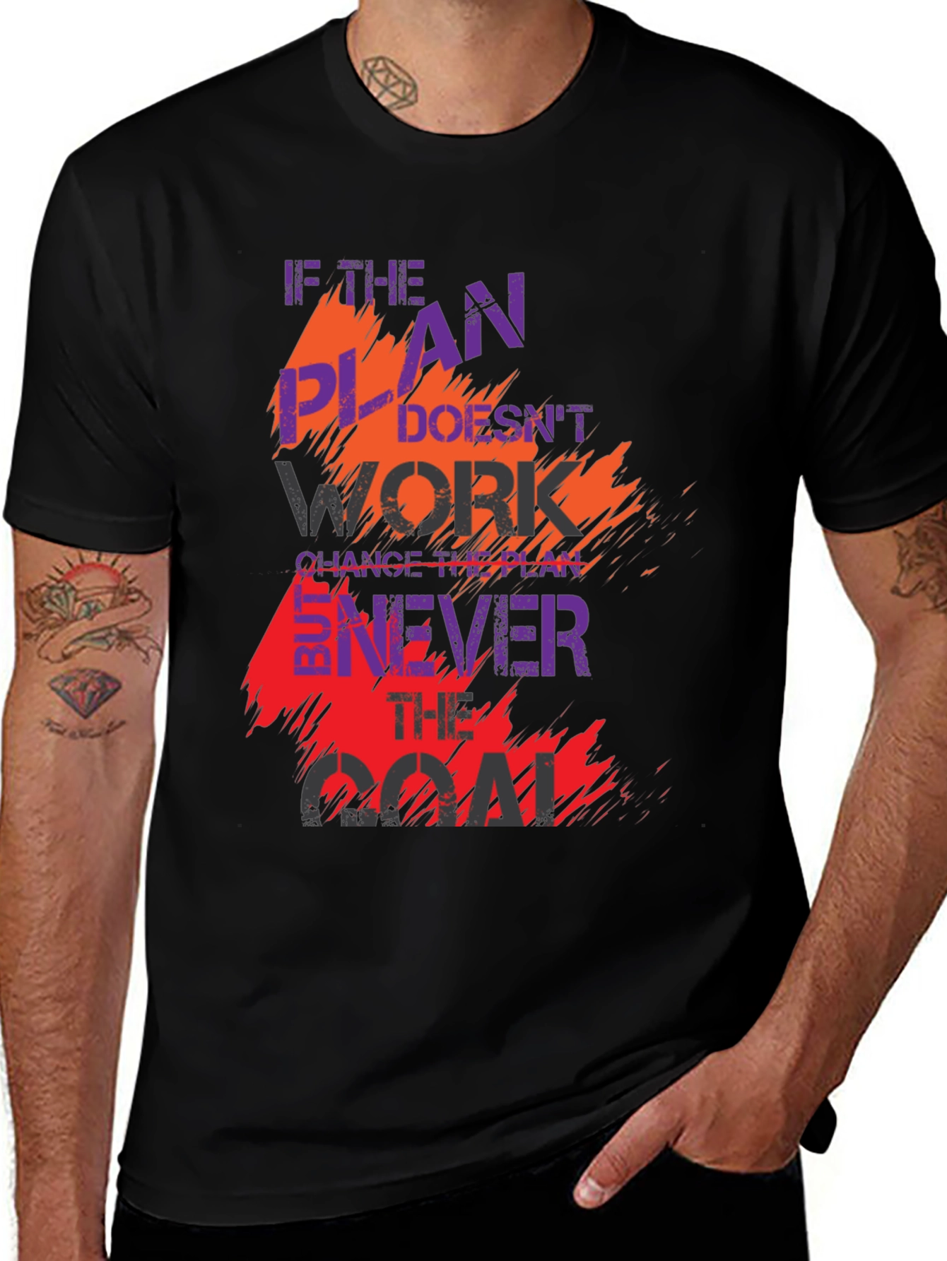 Motivational Black T-Shirt: Change the Plan, Never the Goal