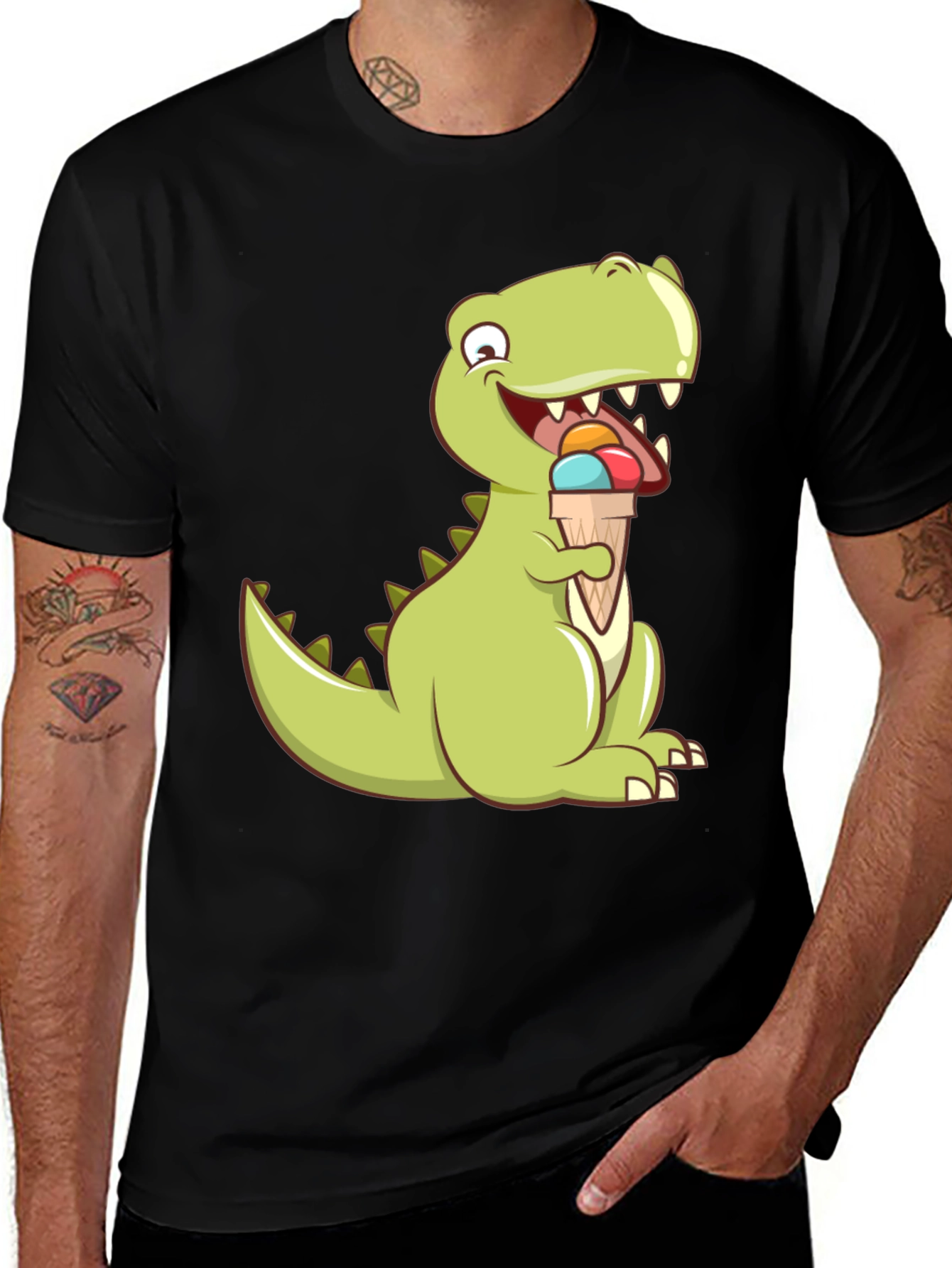 Variant 2 of Dinosaur Eating Ice Cream Graphic T-Shirt