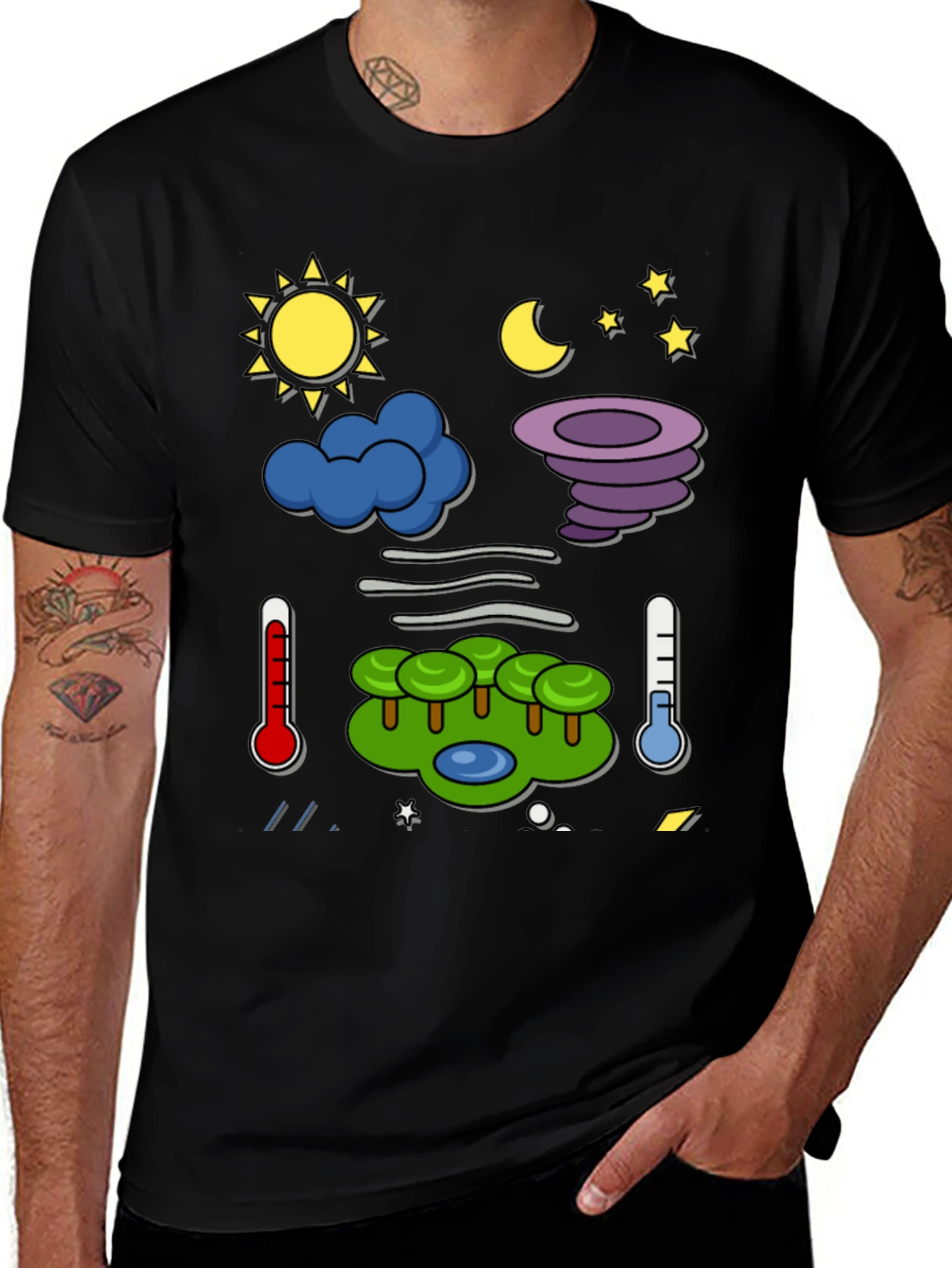 Variant 19 of Weather Cartoon Print Black T-Shirt