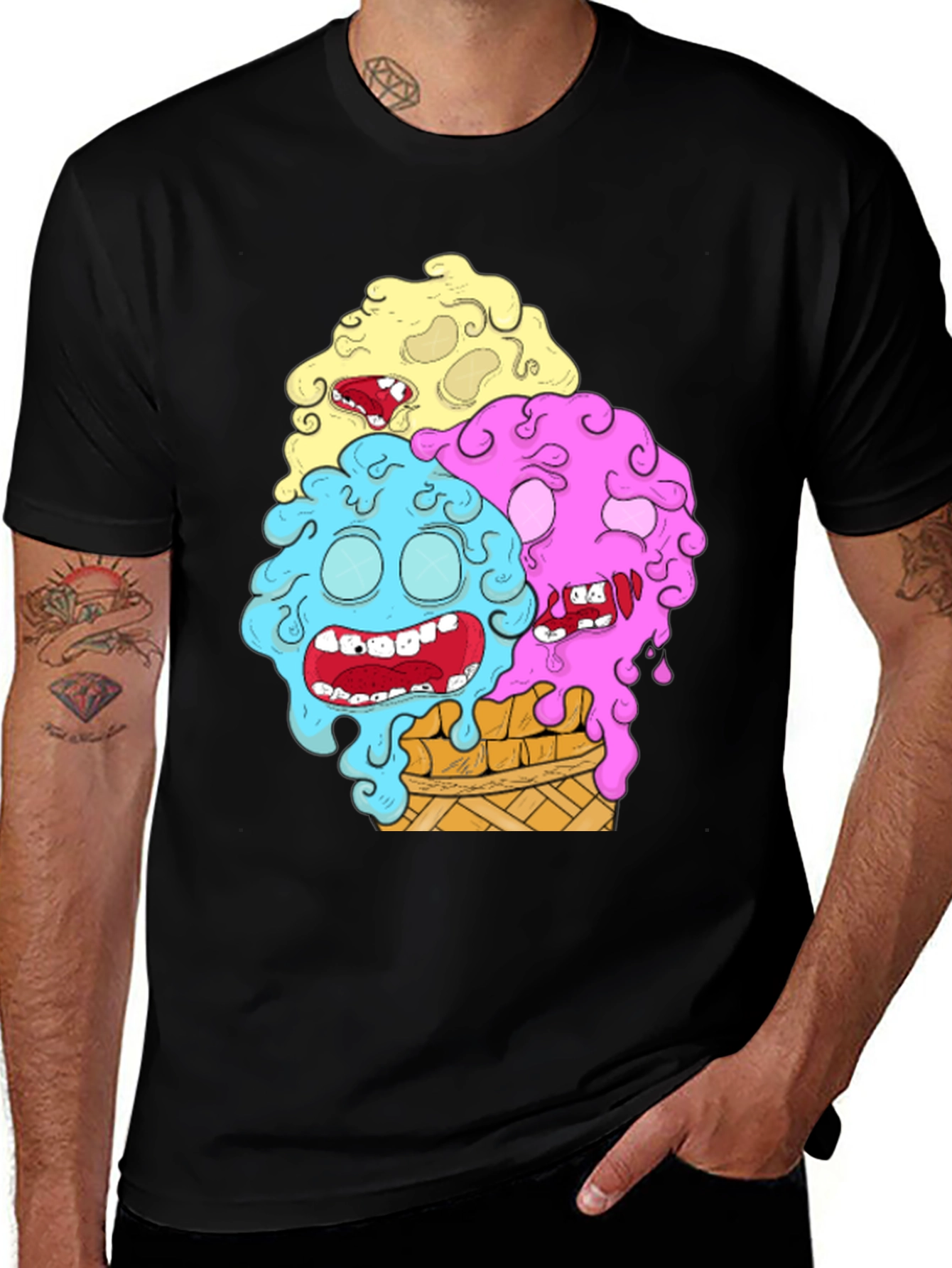 Variant 2 of Monster Ice Cream Graphic Tee - Black Cotton T-Shirt