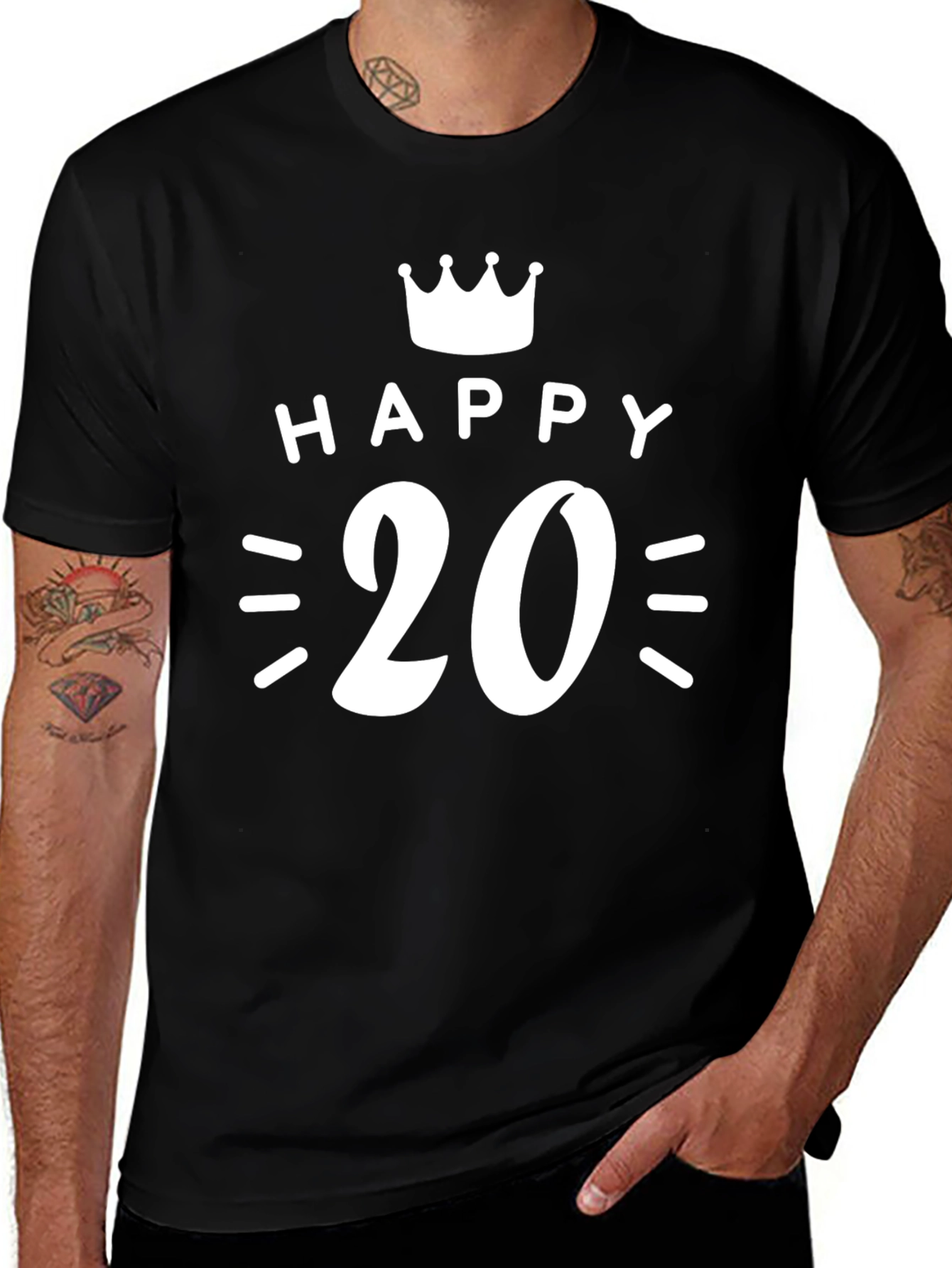 Variant 15 of Happy 20th Birthday T-Shirt - Black Cotton Tee