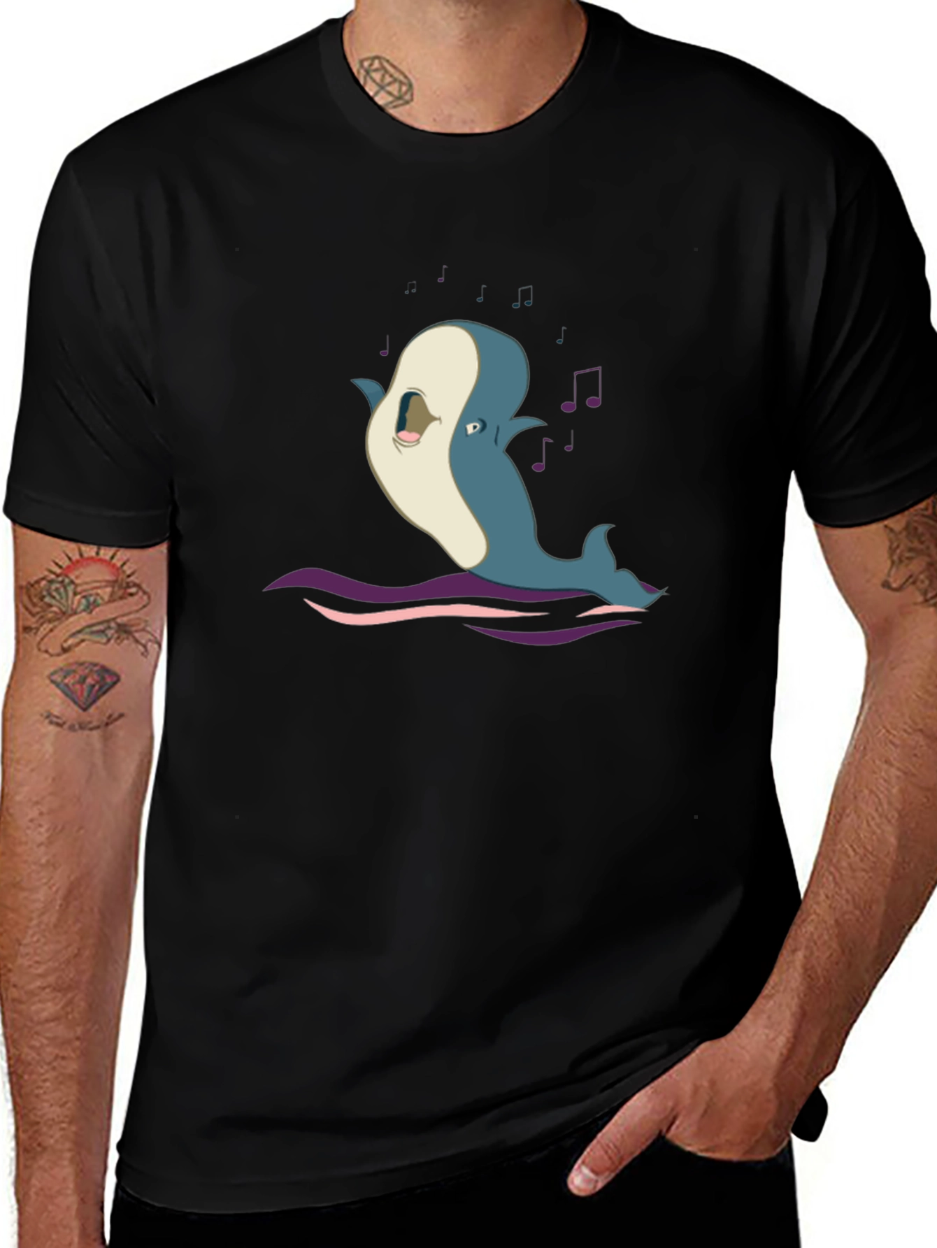 Variant 25 of Singing Whale Graphic Tee - Black Cotton Blend